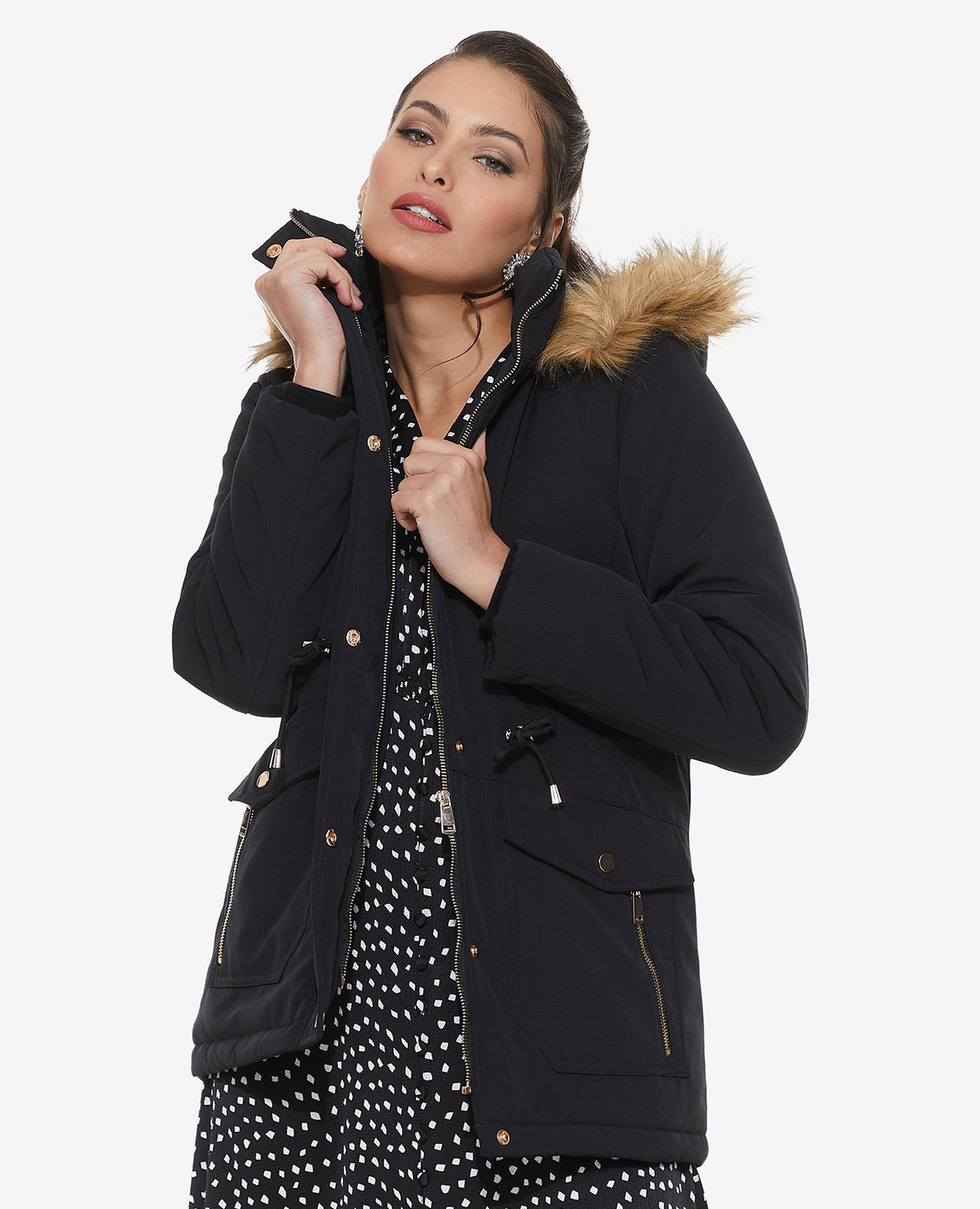 Solid Puffer Hooded Jacket with Zippered Closure