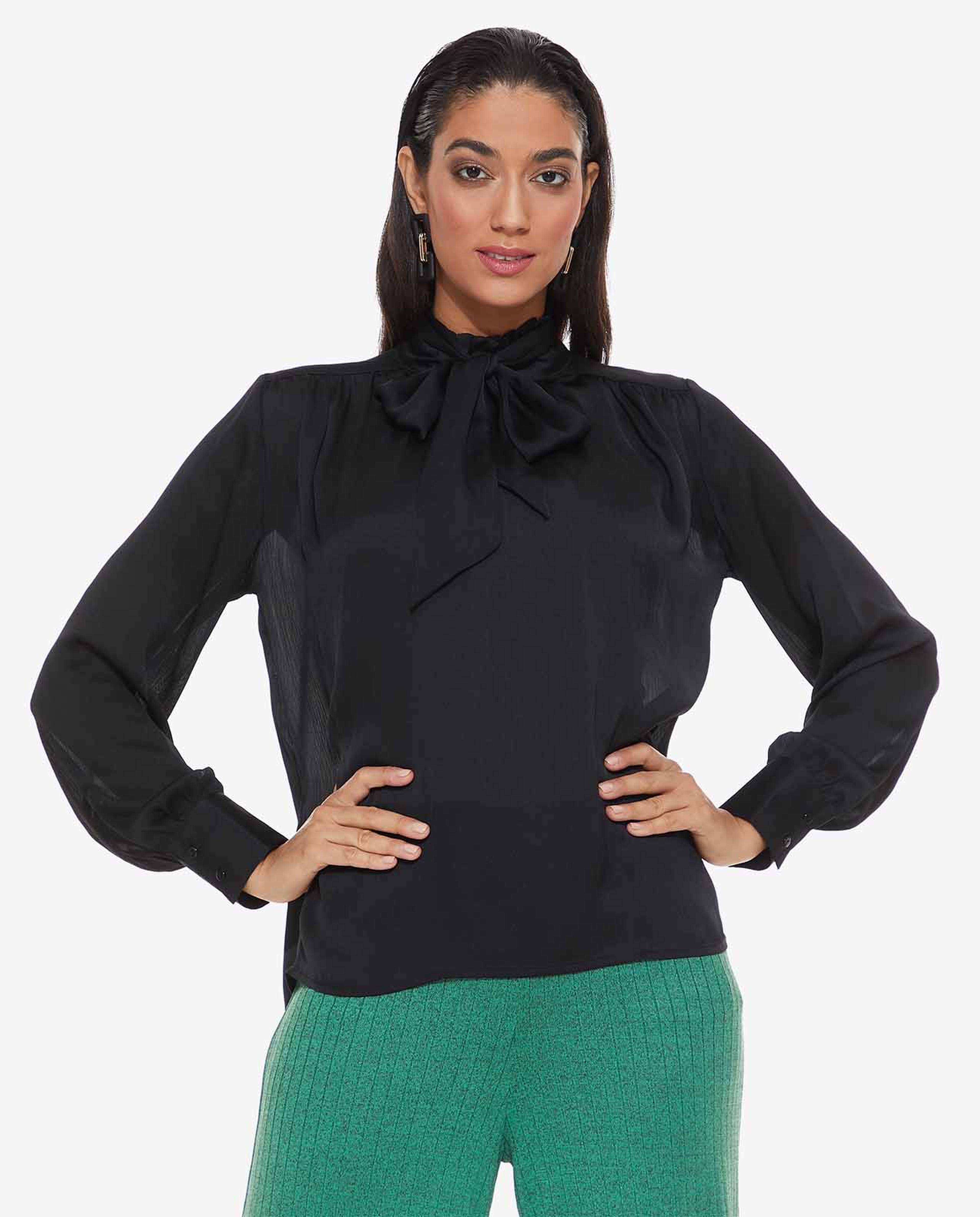 Solid Top with High Neck and Long Sleeves