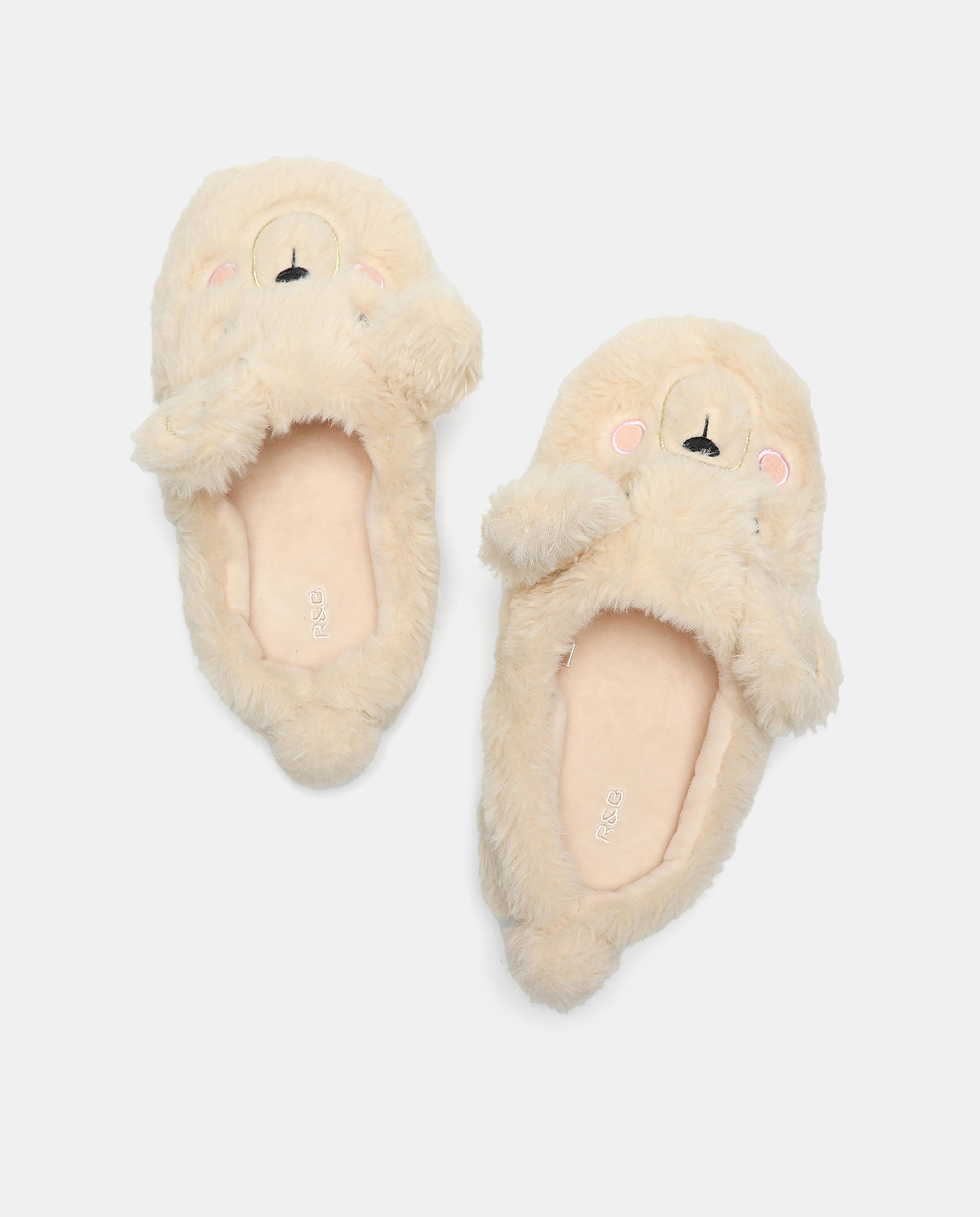 Furry Embroidered Slip-On Bedroom Slippers