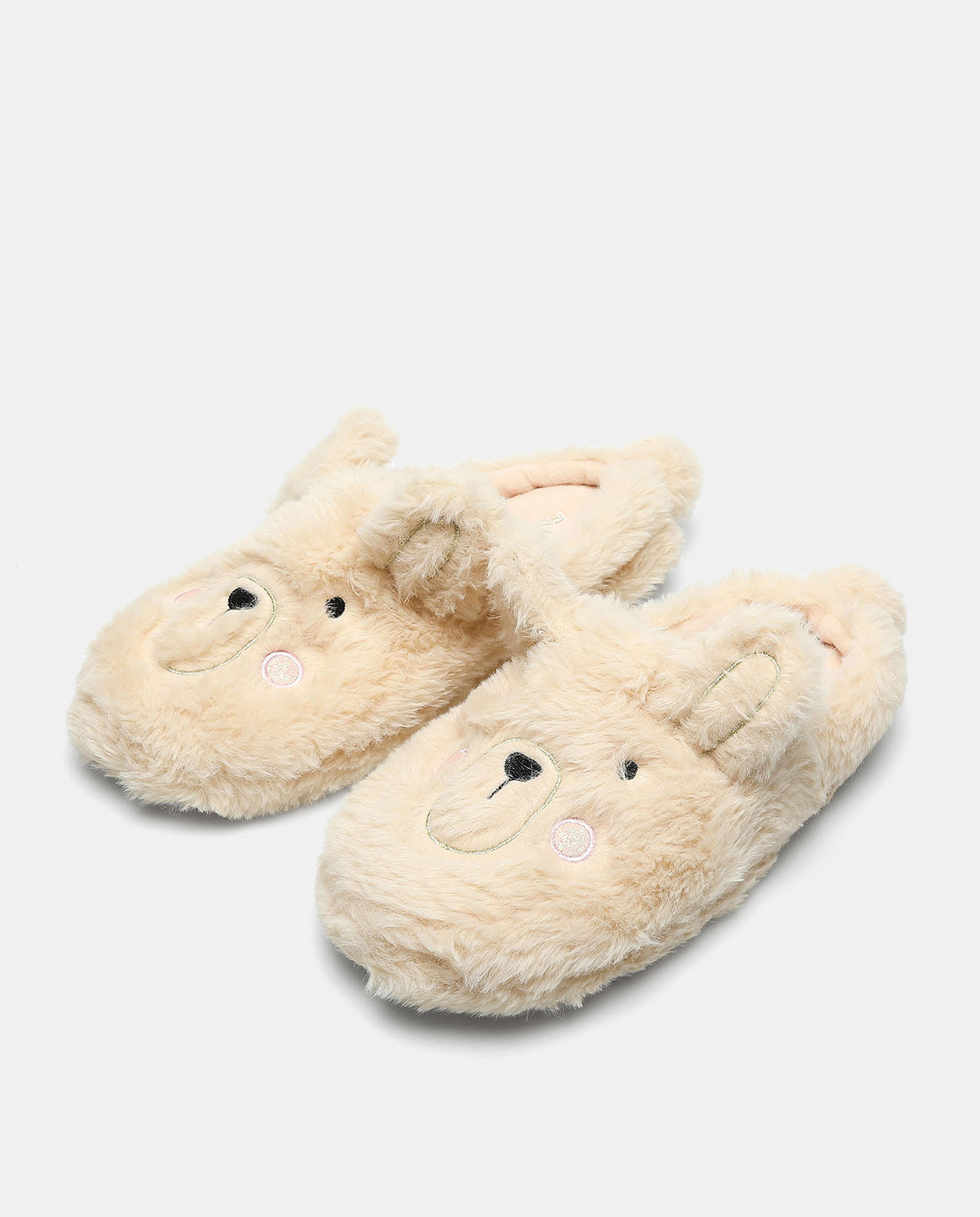 Furry Embroidered Slip-On Bedroom Slippers