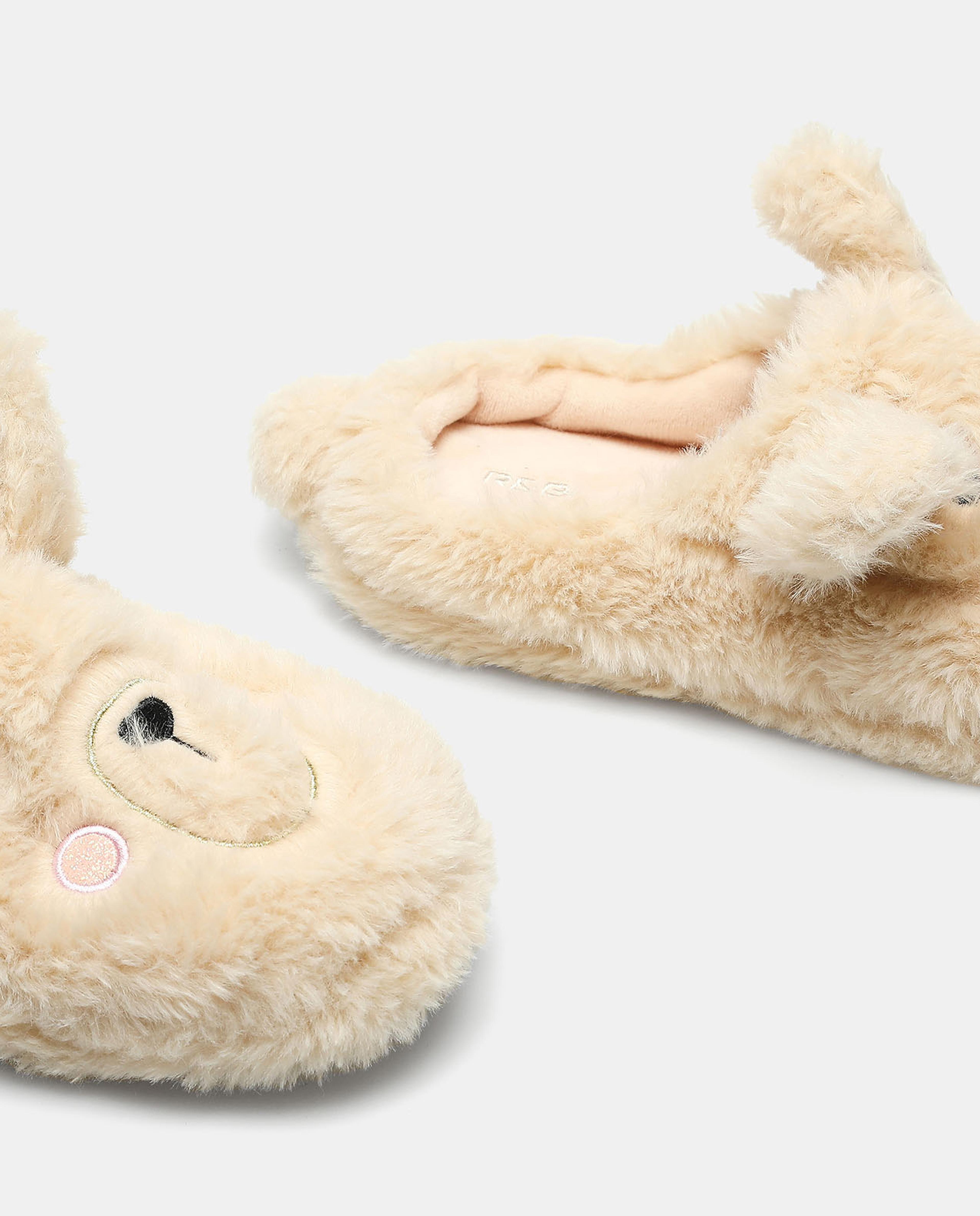 Furry Embroidered Slip-On Bedroom Slippers