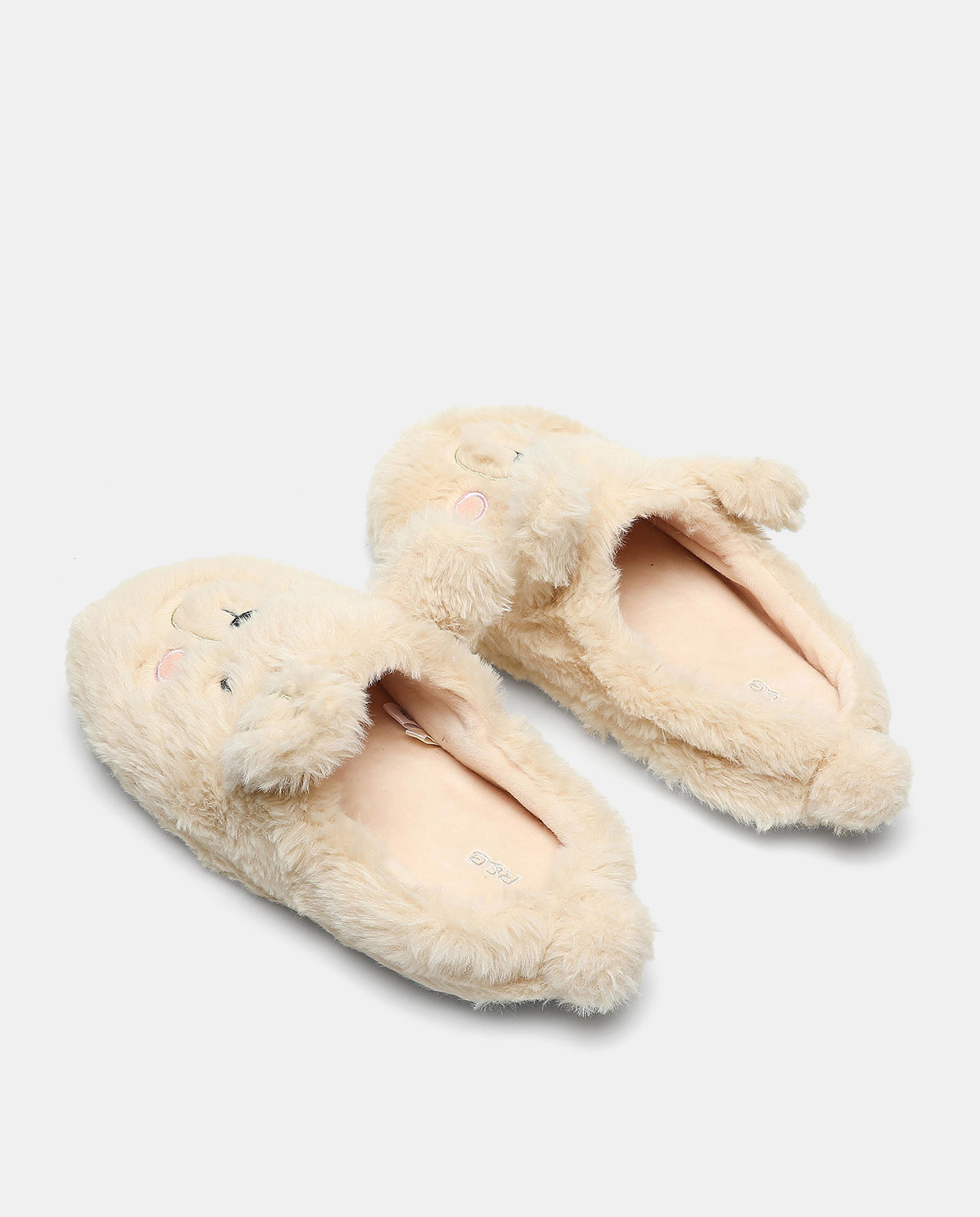 Furry Embroidered Slip-On Bedroom Slippers