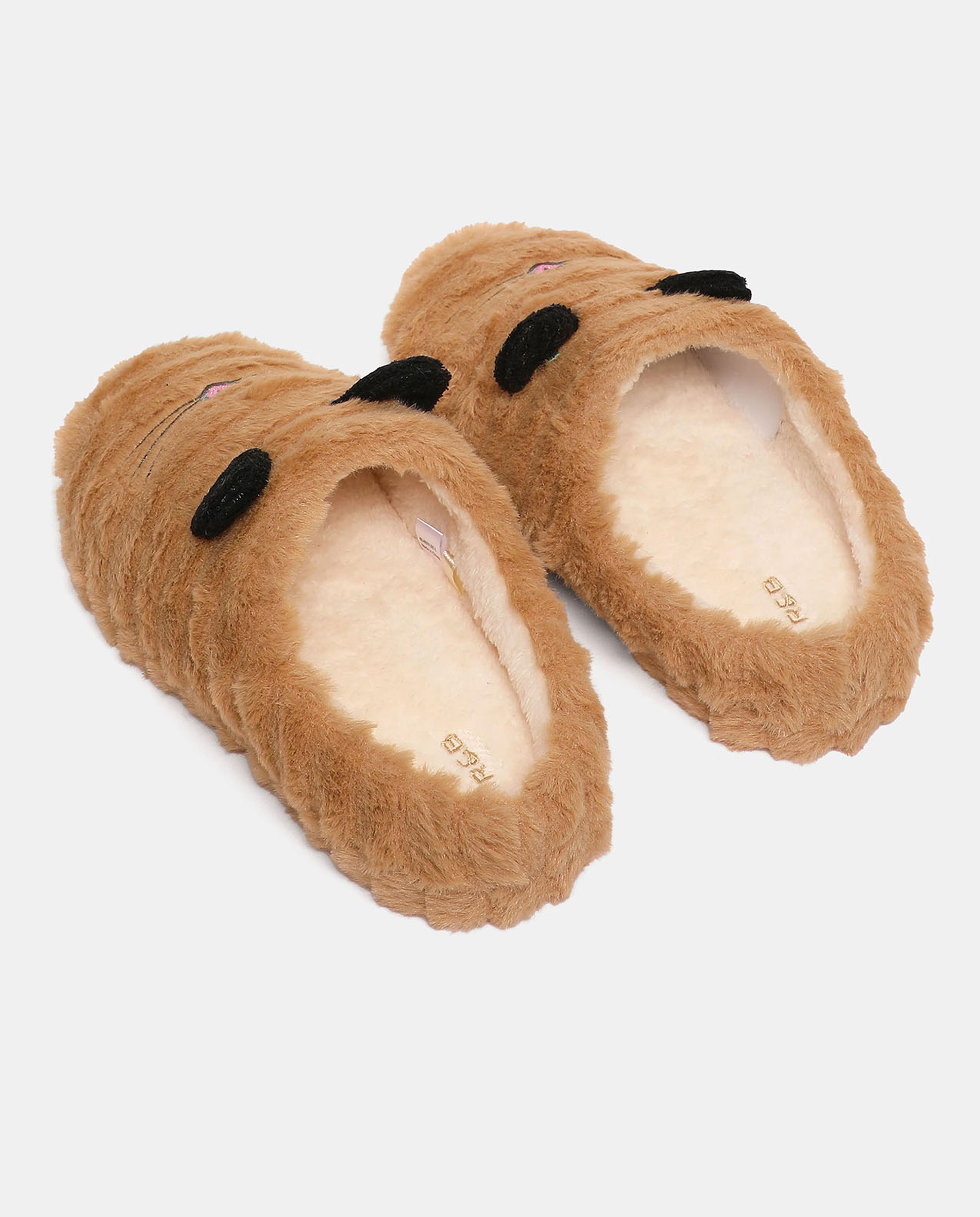 Furry Embroidered Slip-On Bedroom Slippers