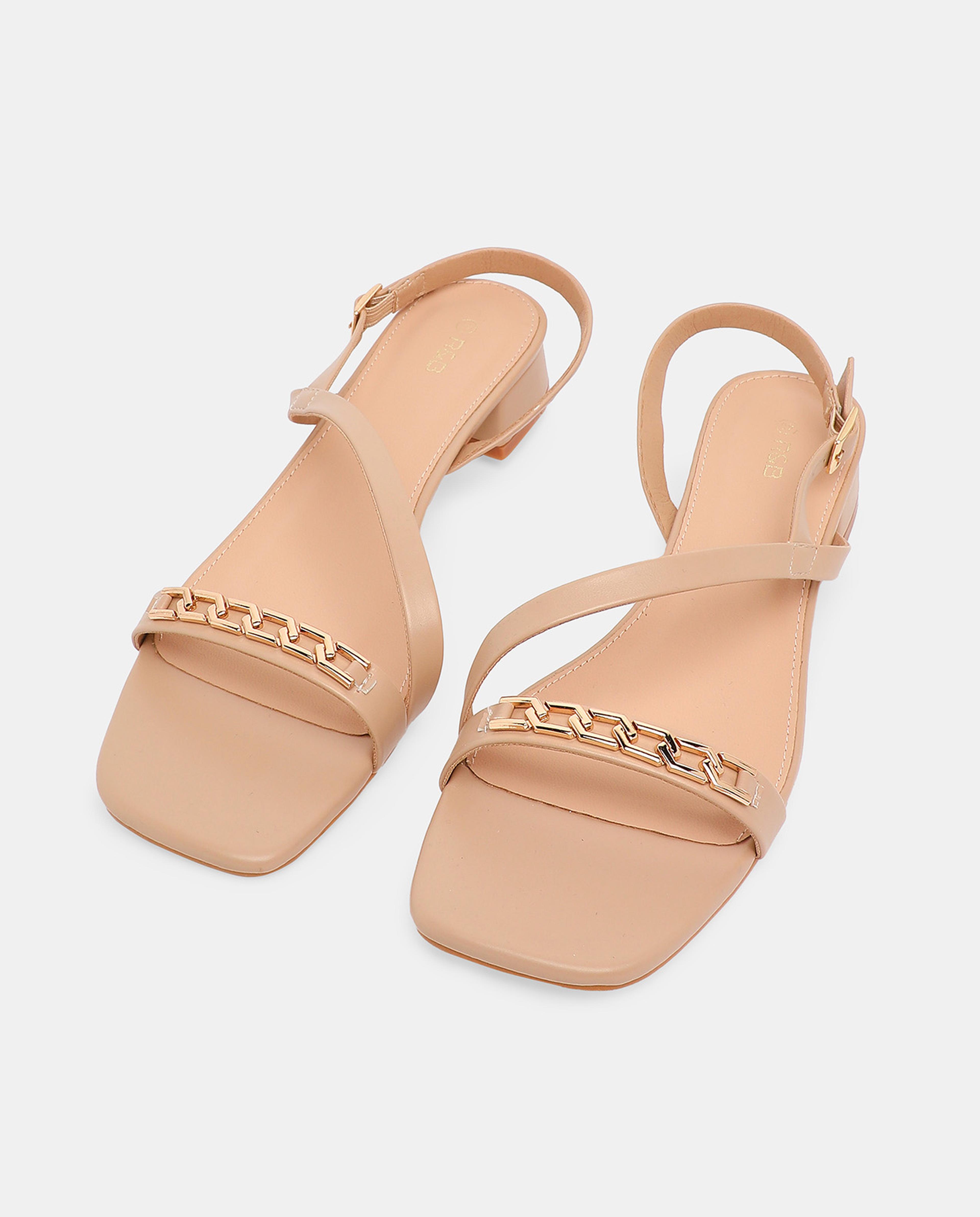Chain Detailed Open-Toe Block Heels