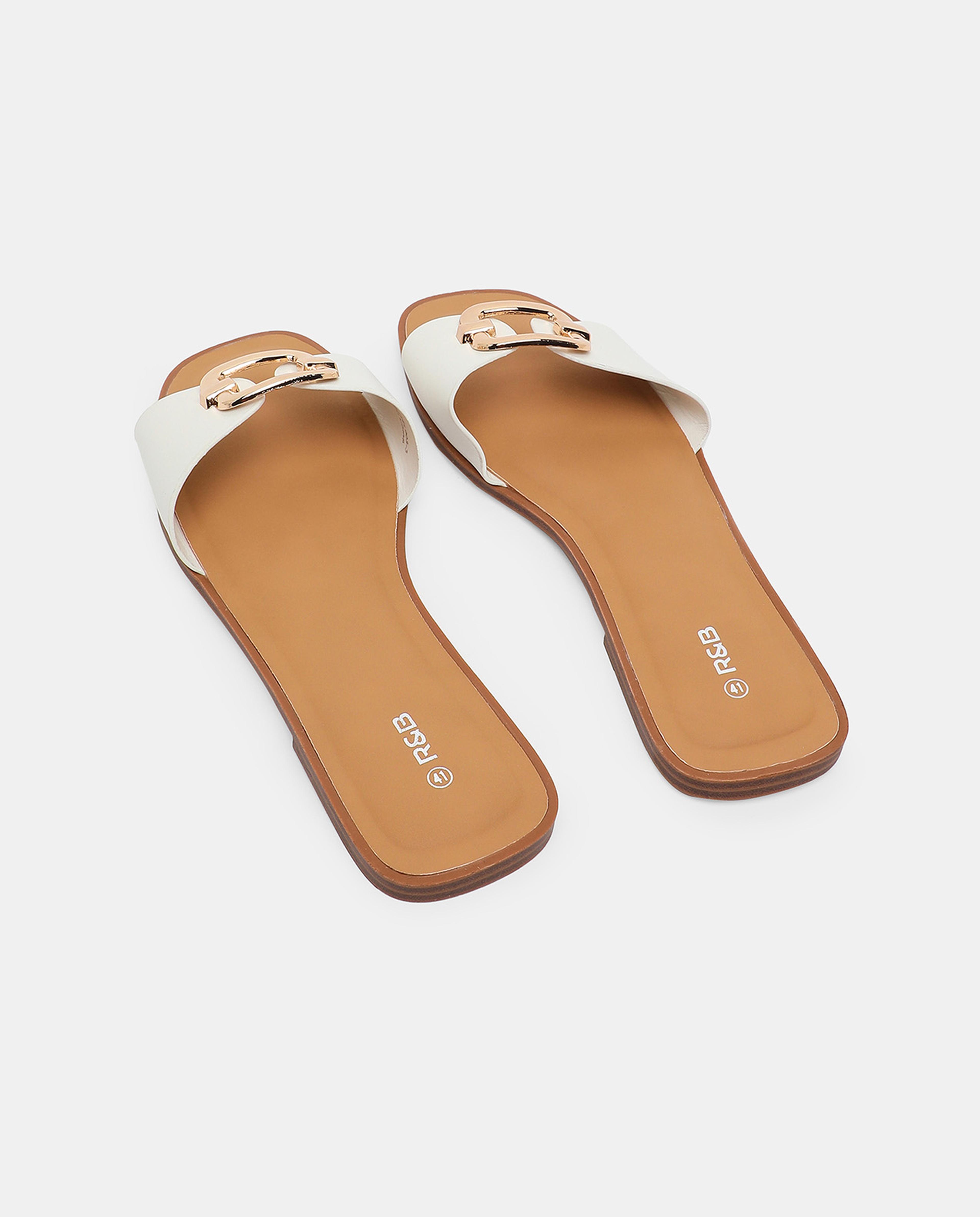Buckle Detail Open Toe Flats
