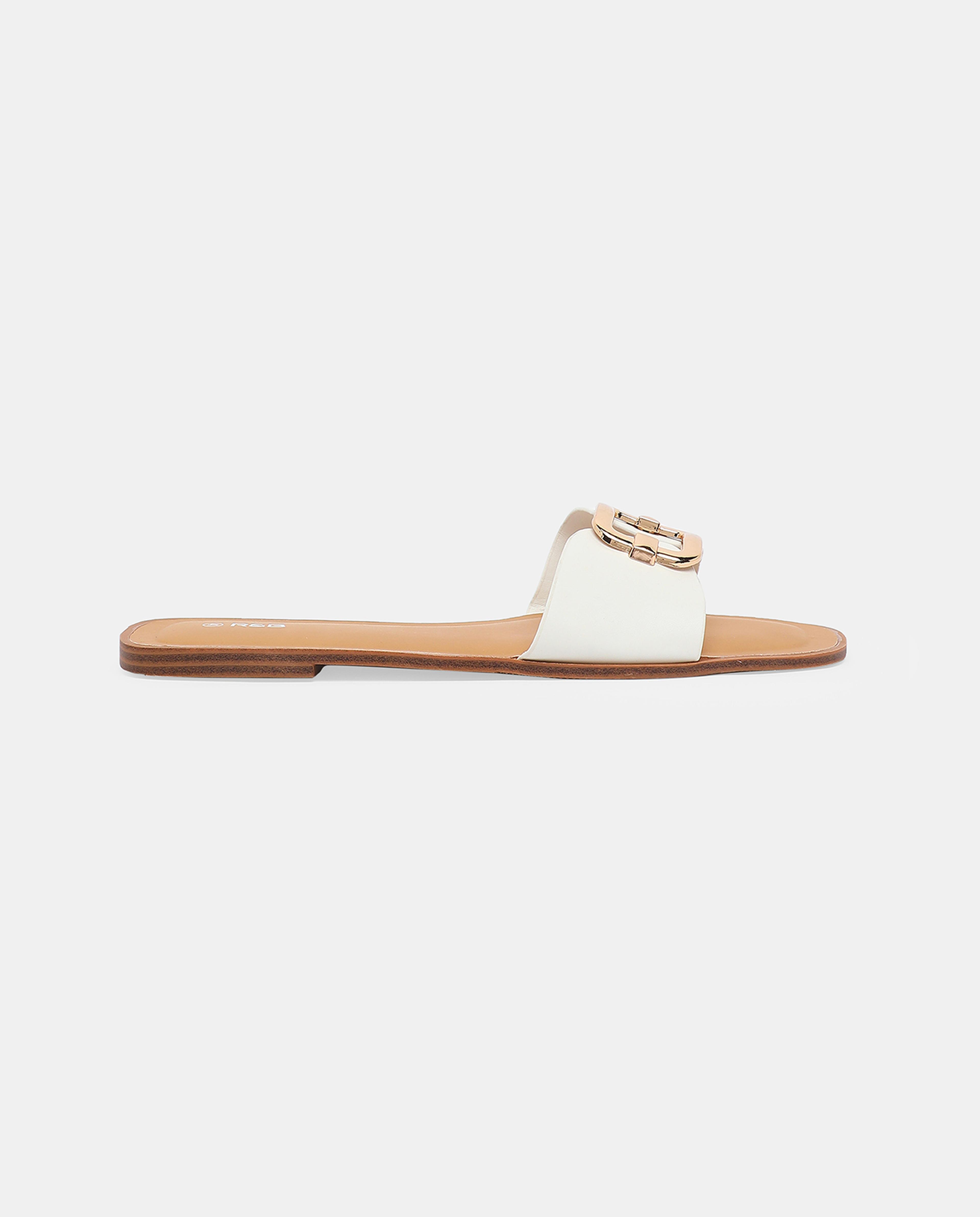Buckle Detail Open Toe Flats
