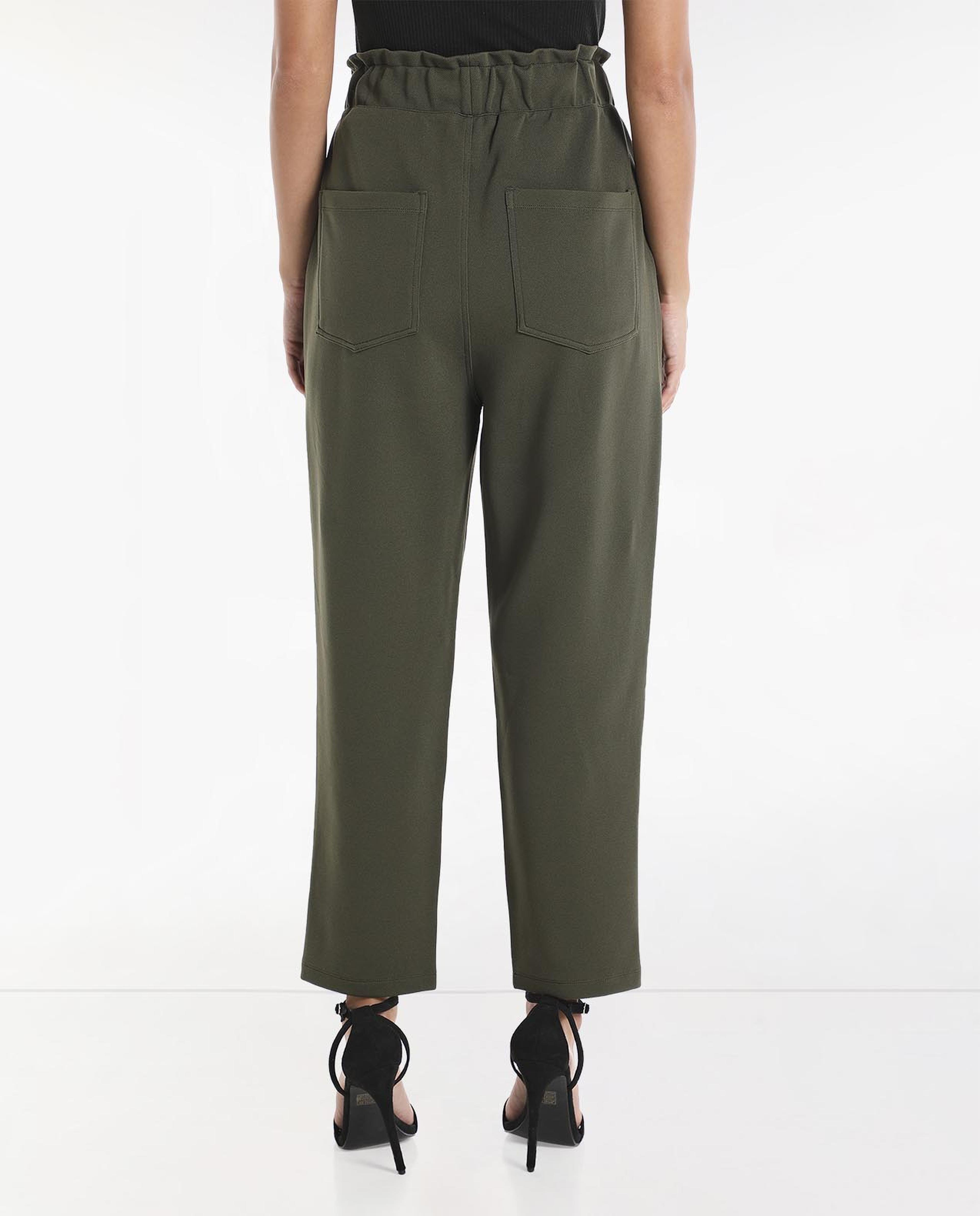 High Rise Straight Fit Pants with Elasticated Waist