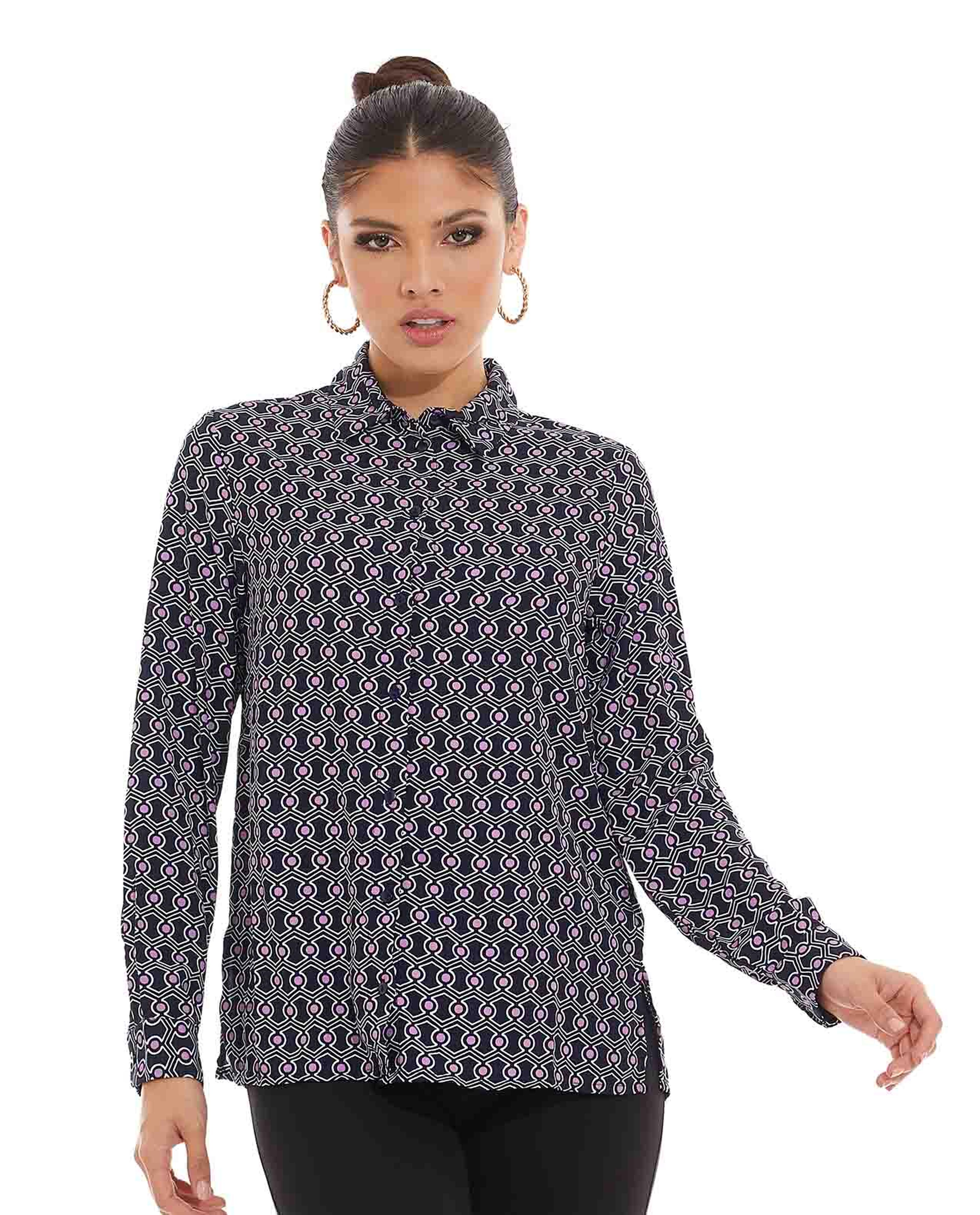 Printed Shirt with Classic Collar and Long Sleeves