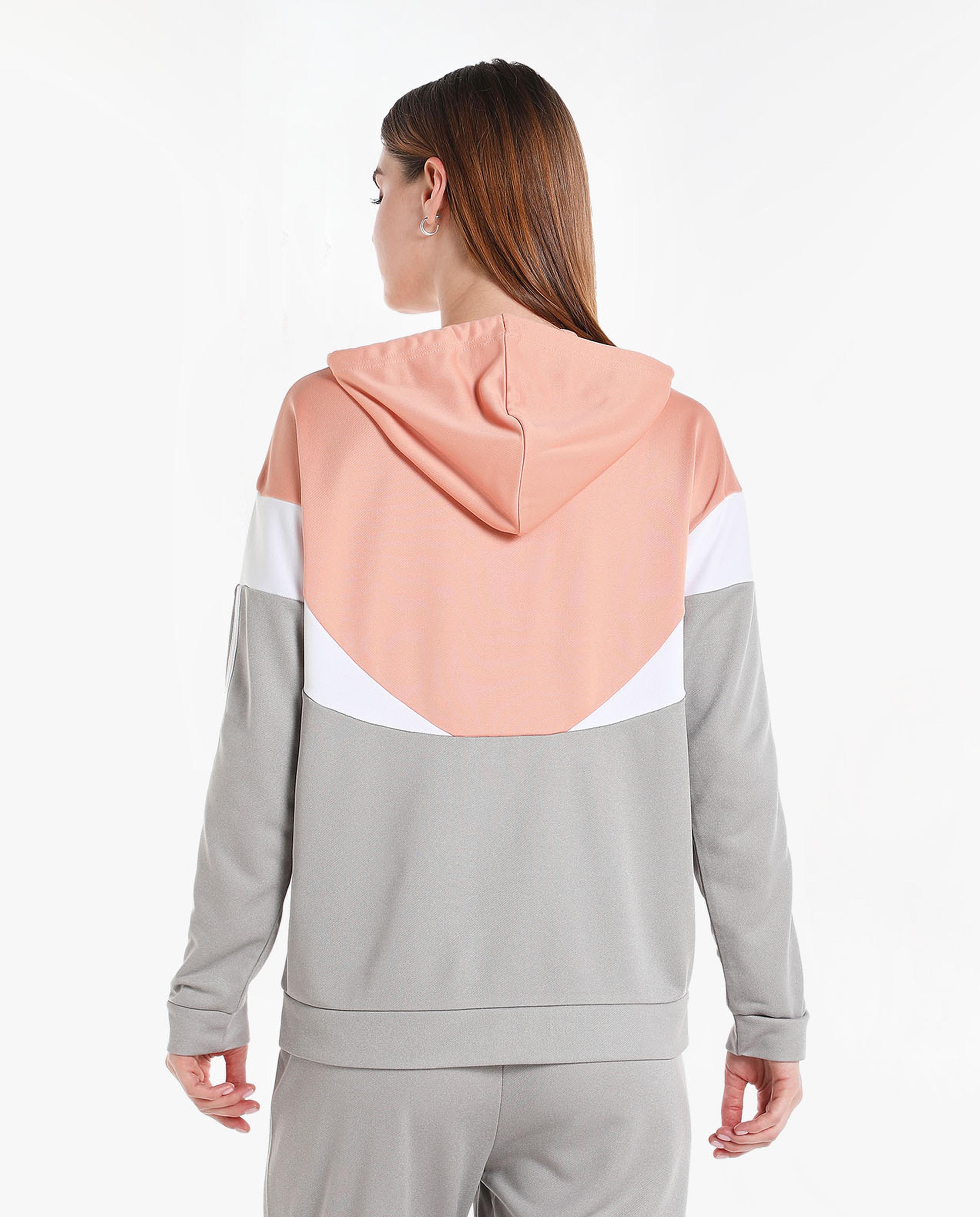 Color Block Hooded Active Jacket with Long Sleeves