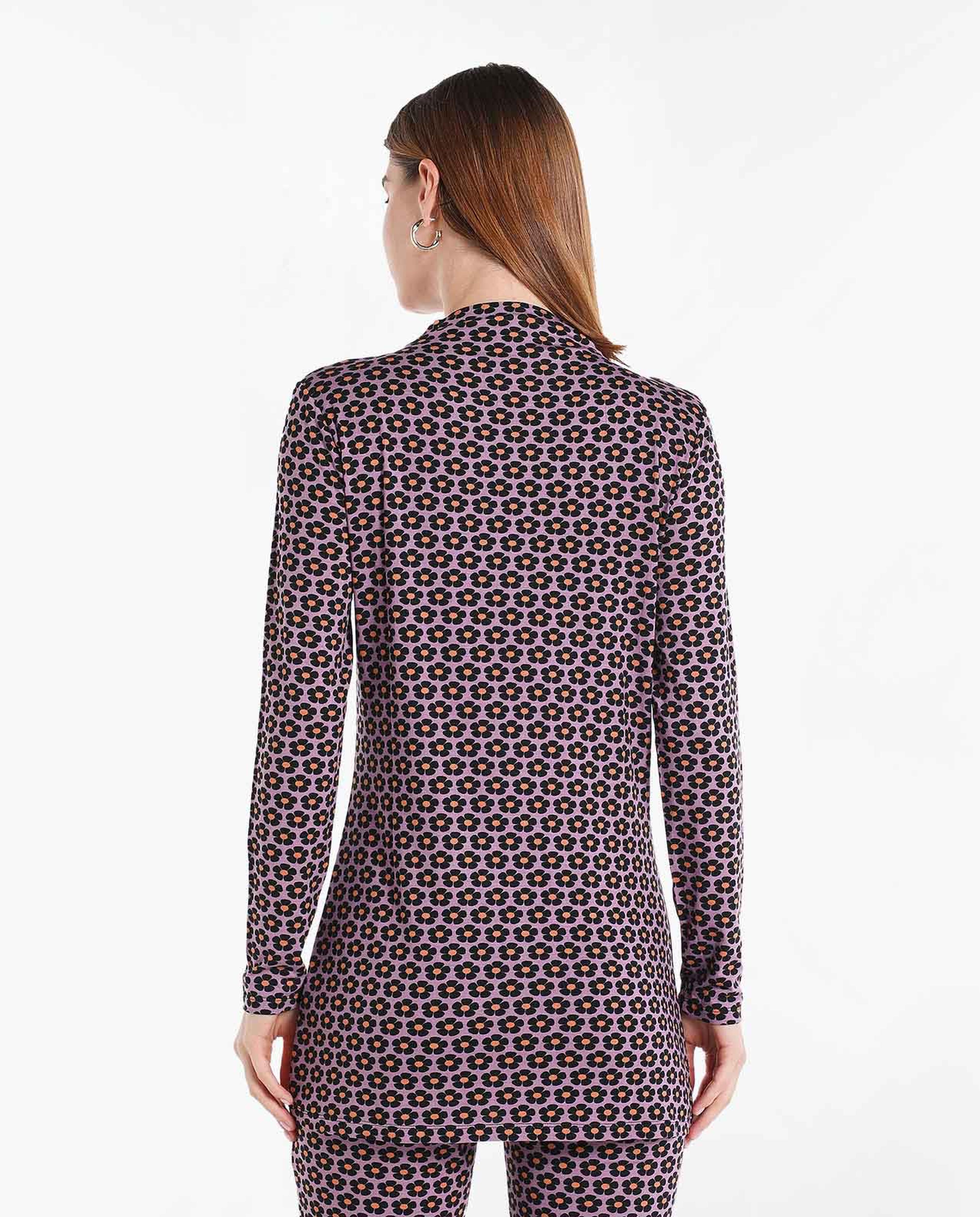 Printed Casual Top with Mock Neck and Long Sleeves