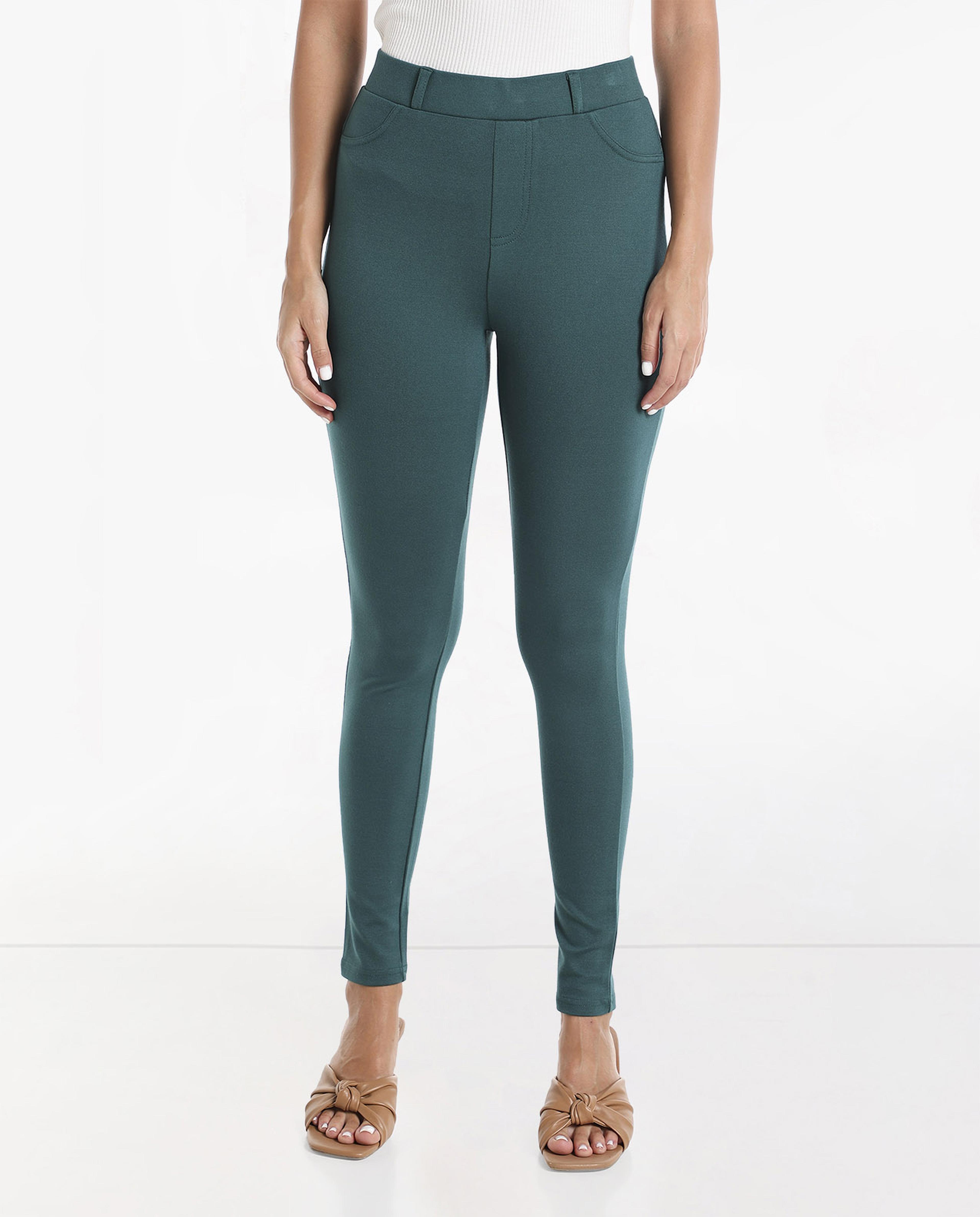 Solid Knit Jeggings with Elasticated Waist