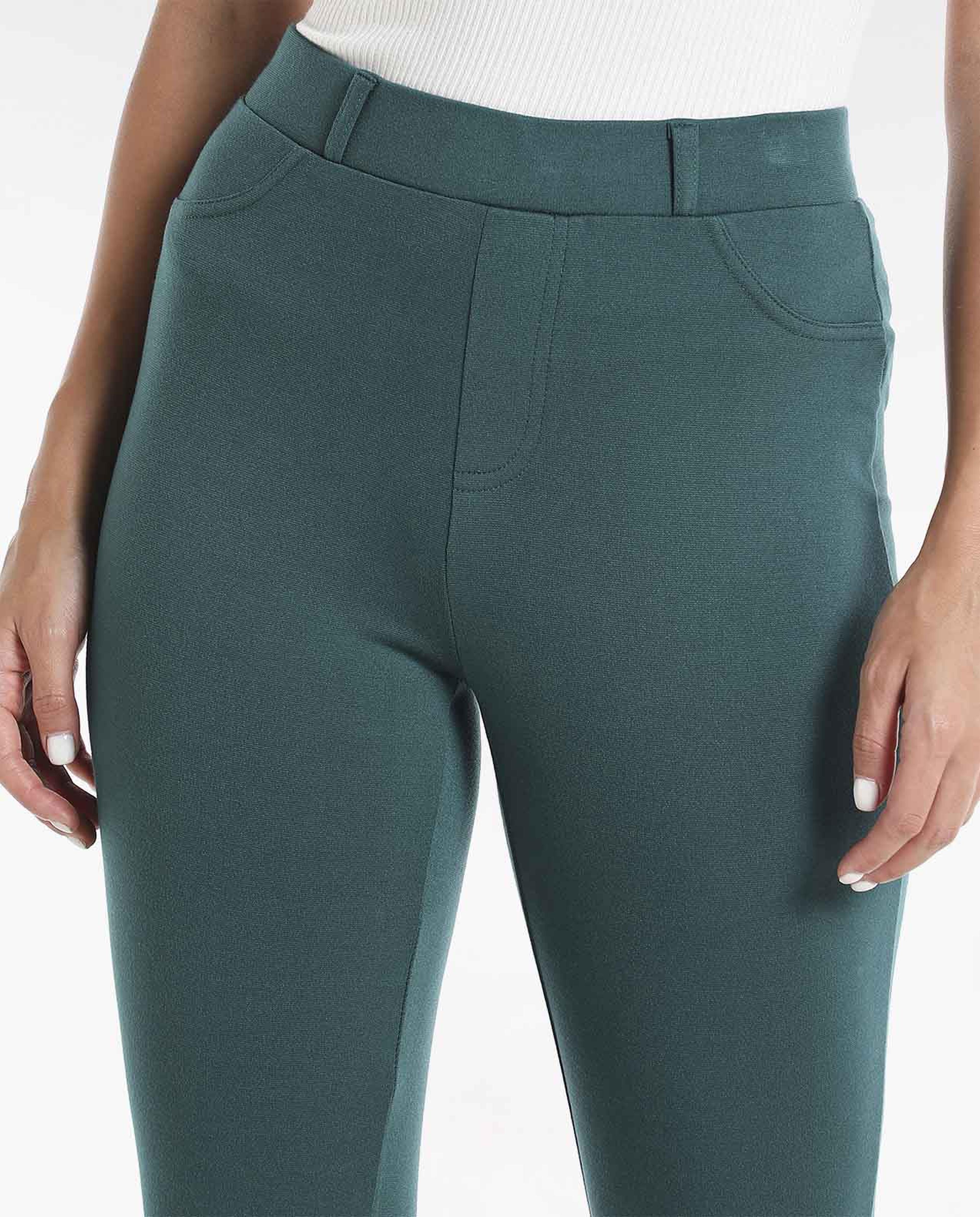 Solid Knit Jeggings with Elasticated Waist