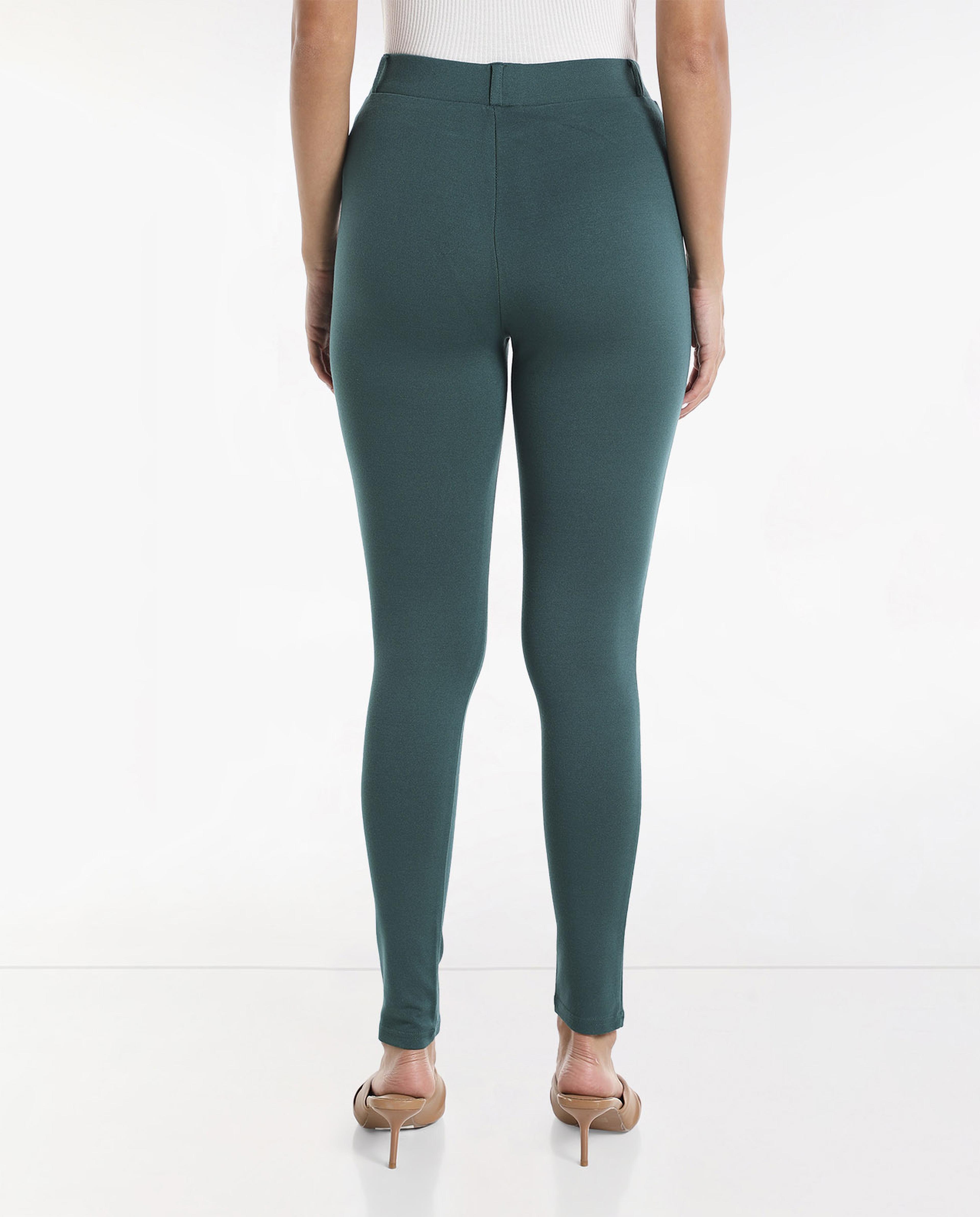 Solid Knit Jeggings with Elasticated Waist