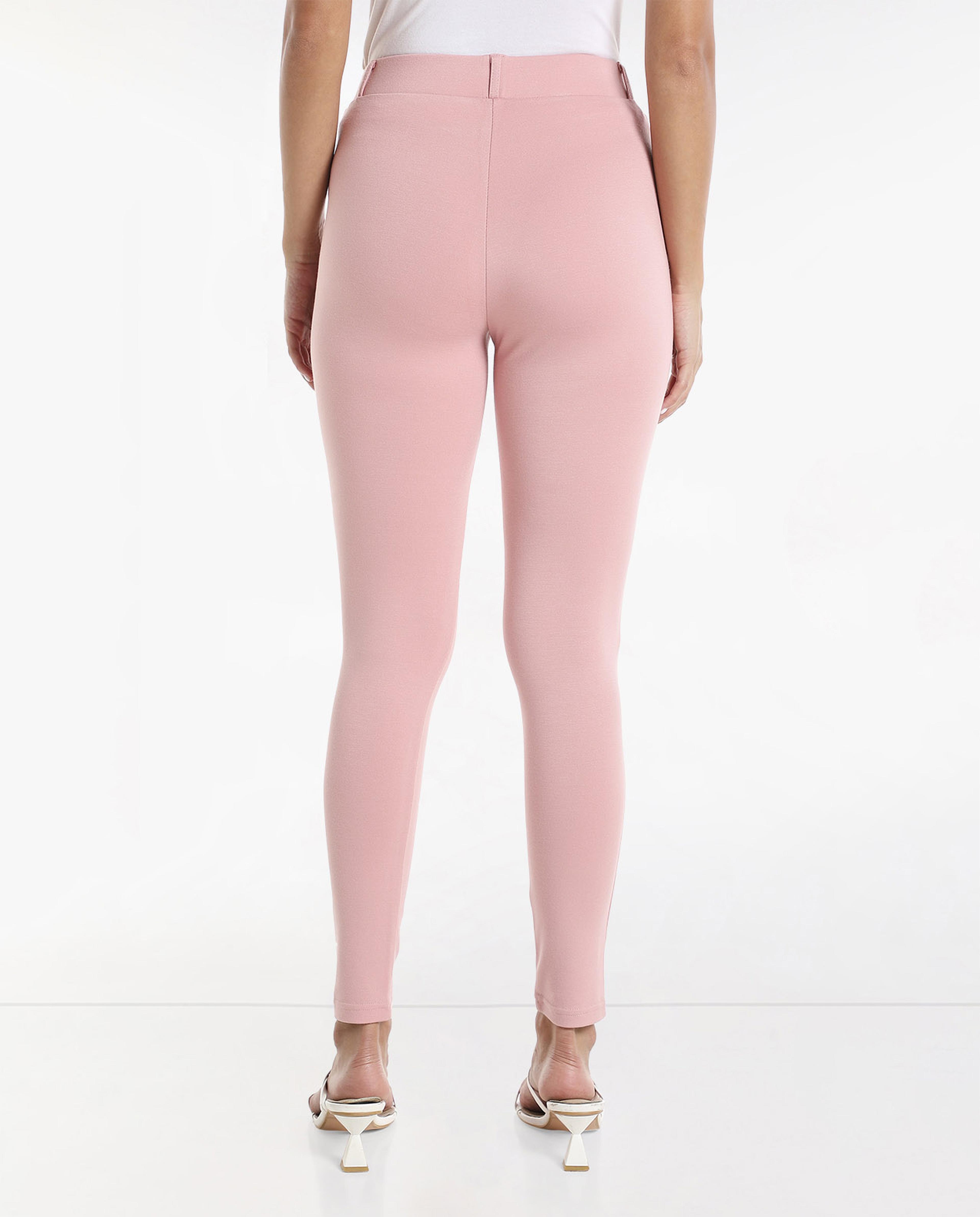 Solid Knit Jeggings with Elasticated Waist