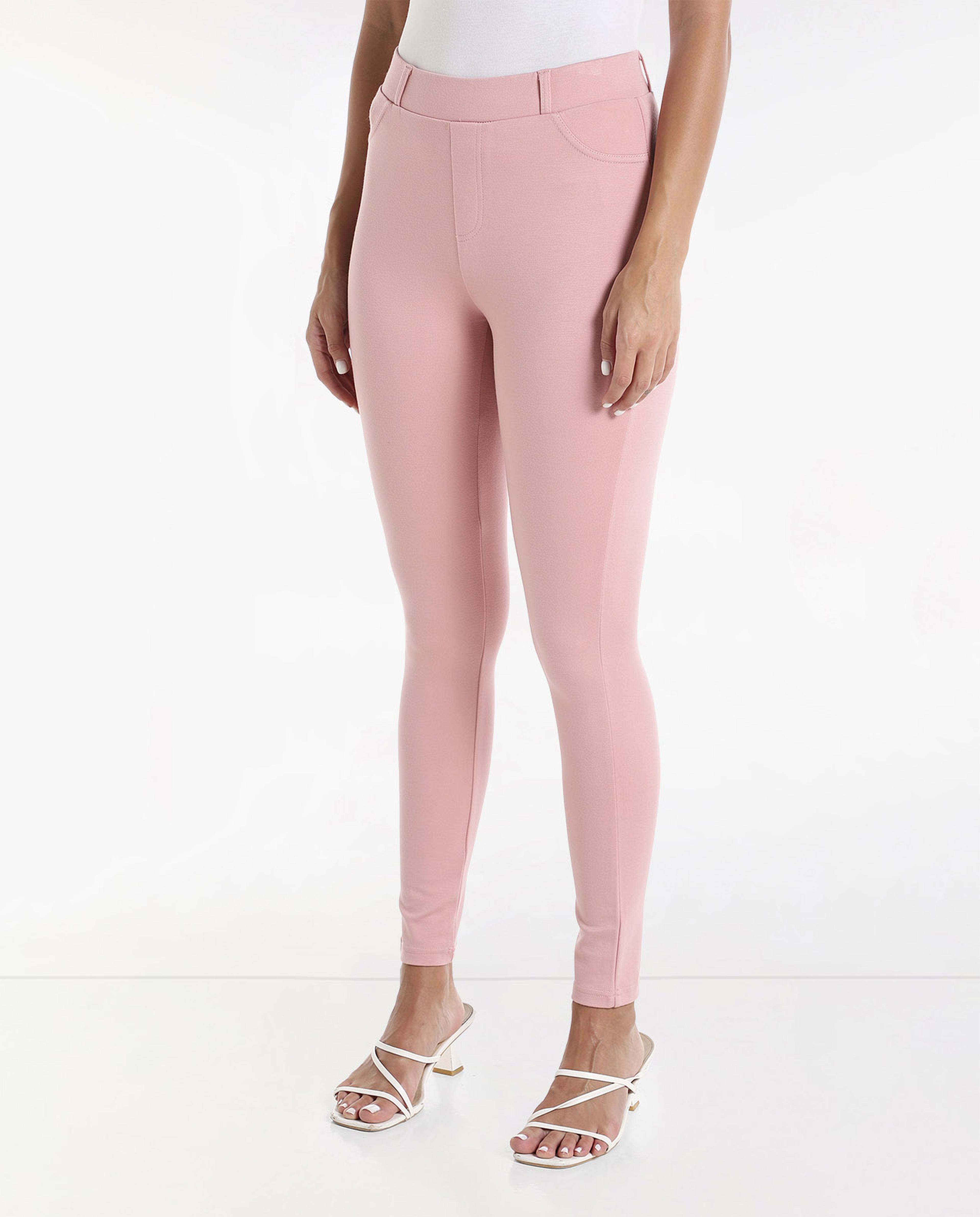Solid Knit Jeggings with Elasticated Waist