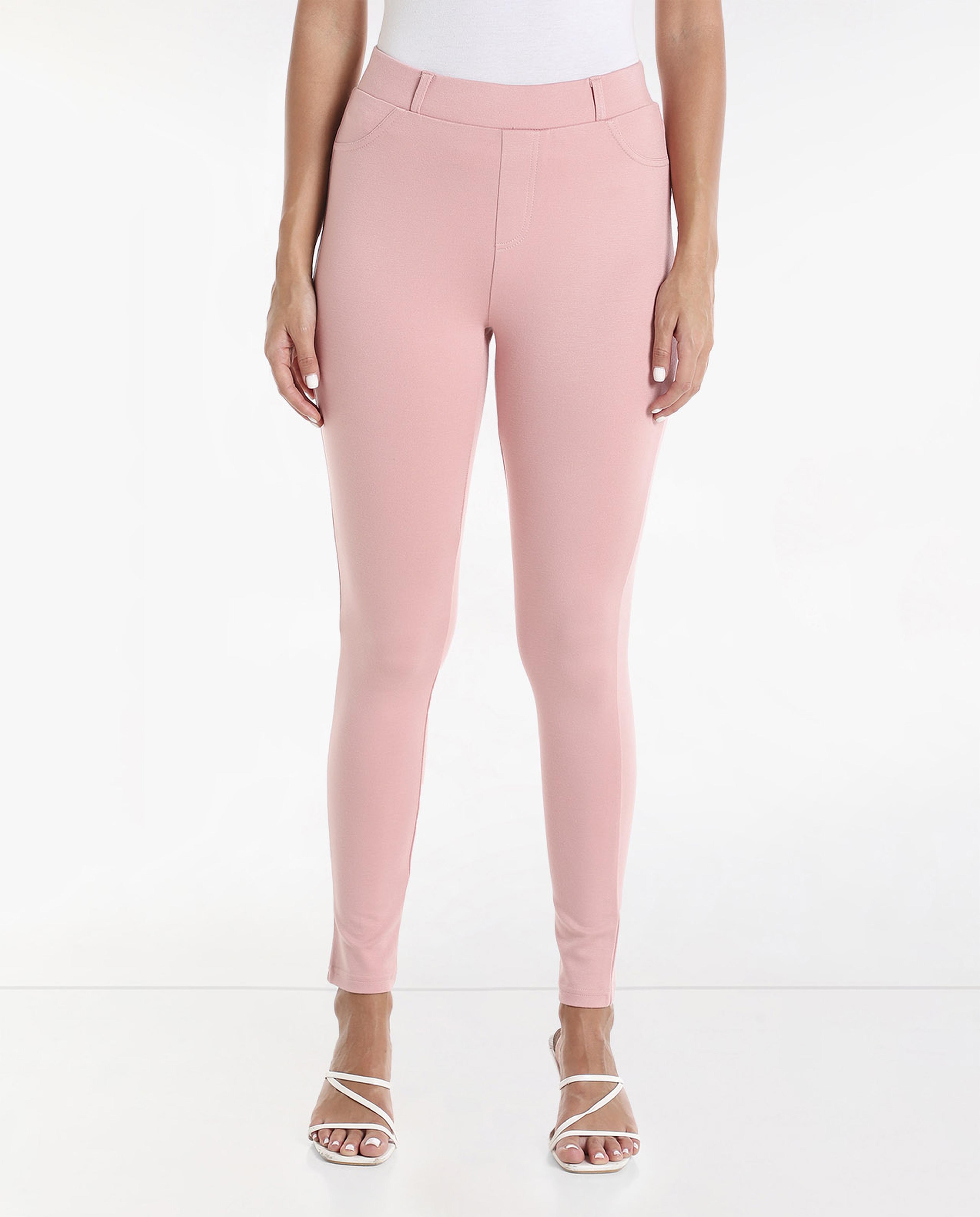 Solid Knit Jeggings with Elasticated Waist