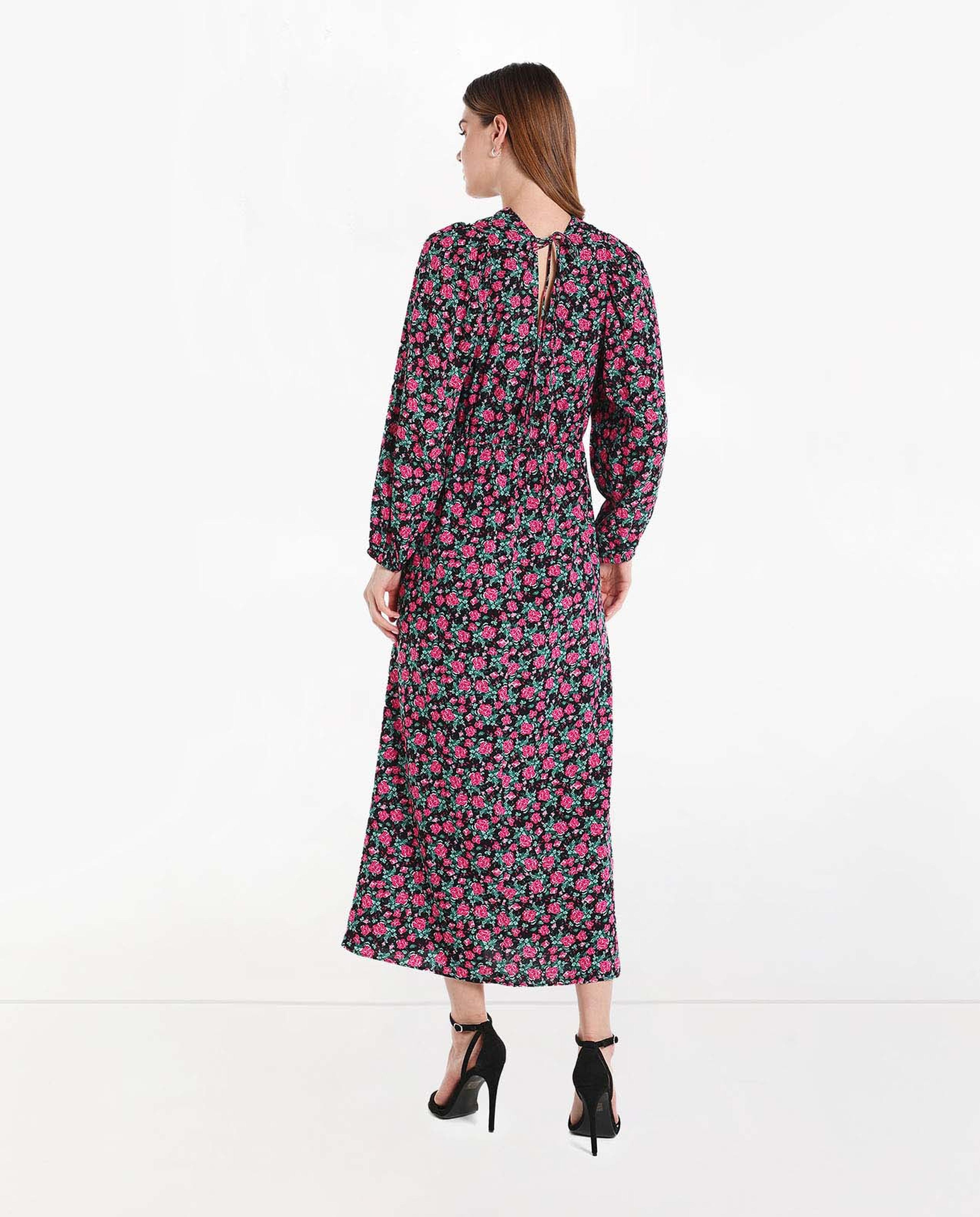 Printed Maxi Dress with V-Neck and Long Sleeves