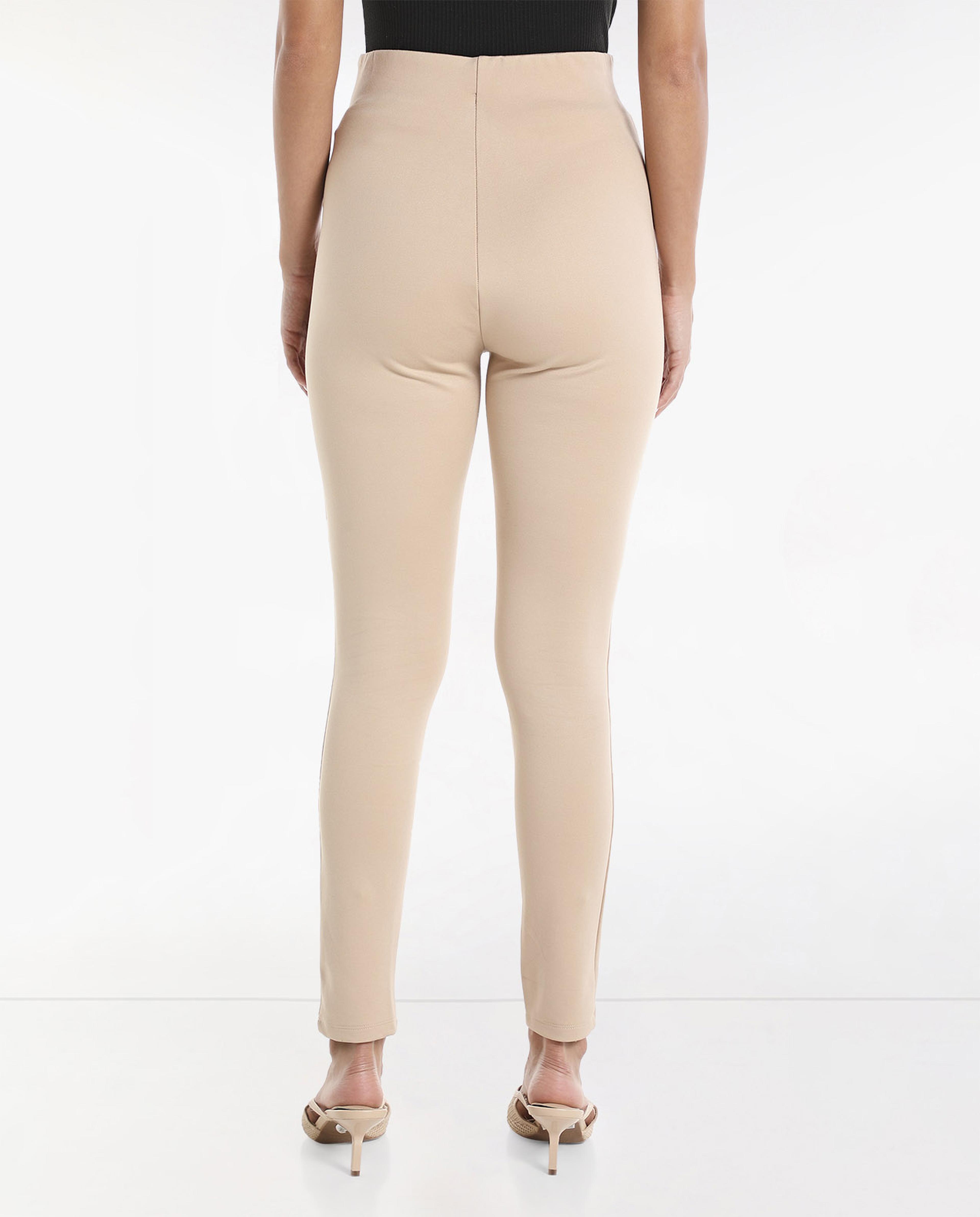 Solid High Rise Jeggings with Buttoned Elasticated Waist
