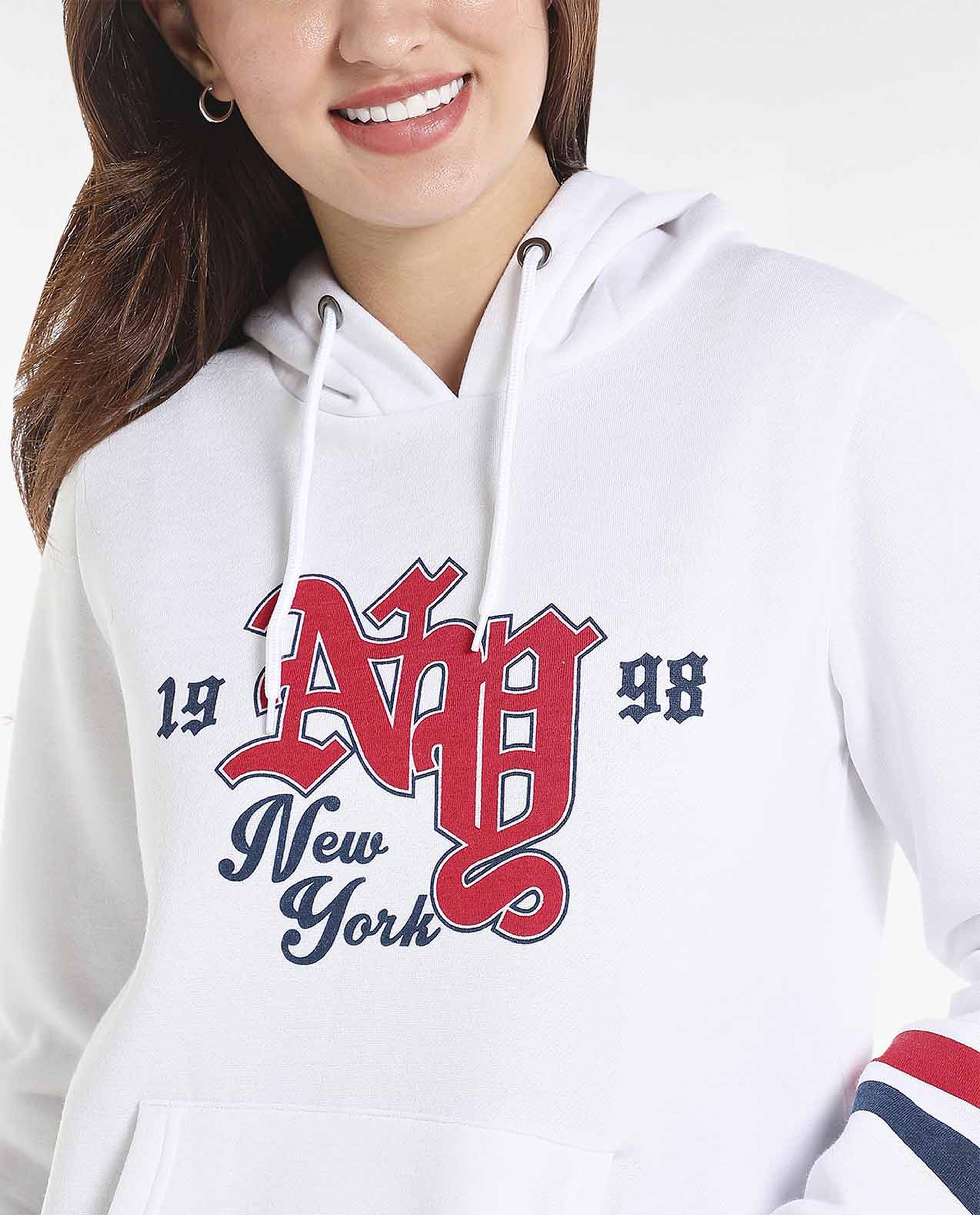 Typography Printed Sweatshirt with Hooded Neck and Long Sleeves