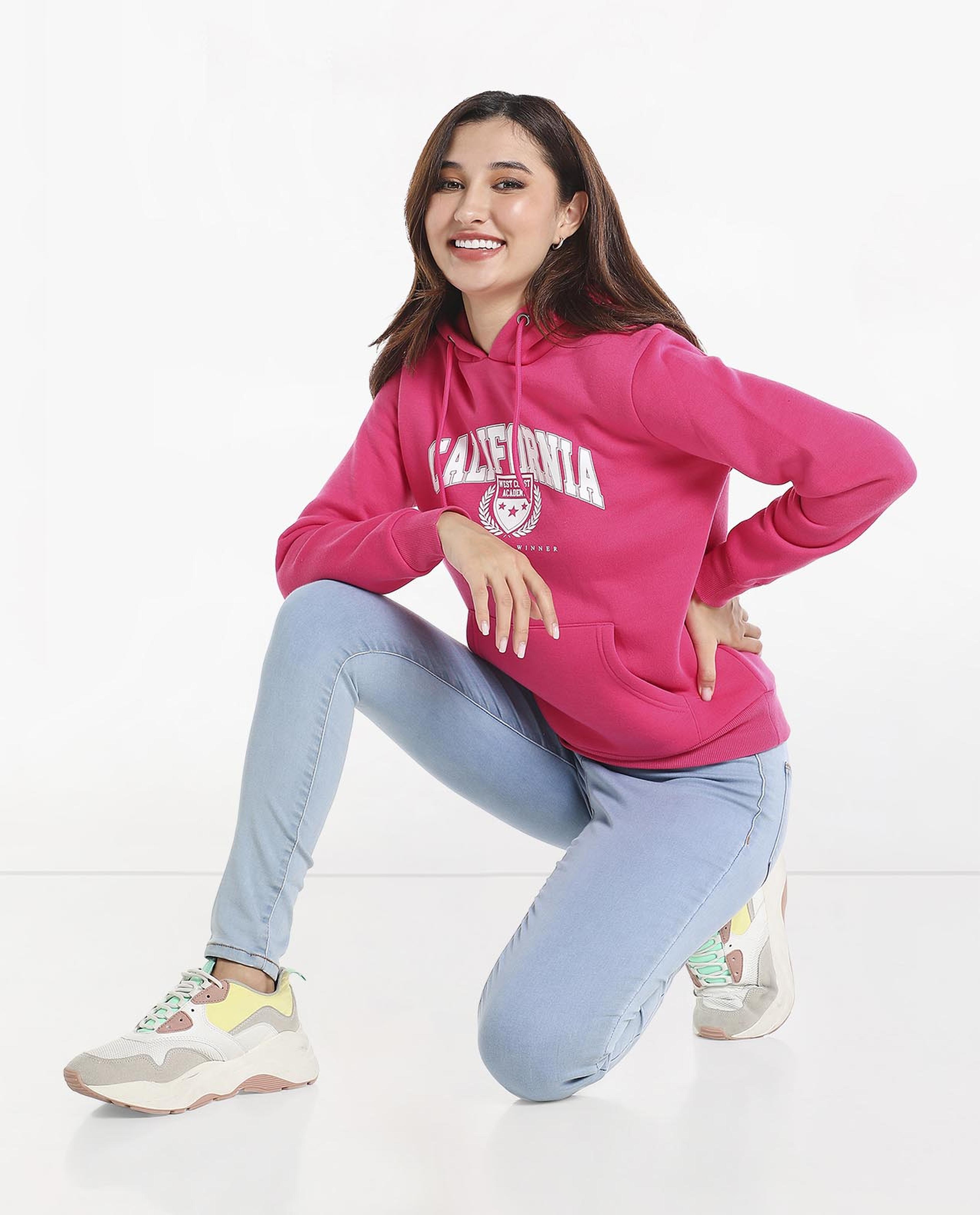 Typography Printed Sweatshirt with Hooded Neck and Long Sleeves