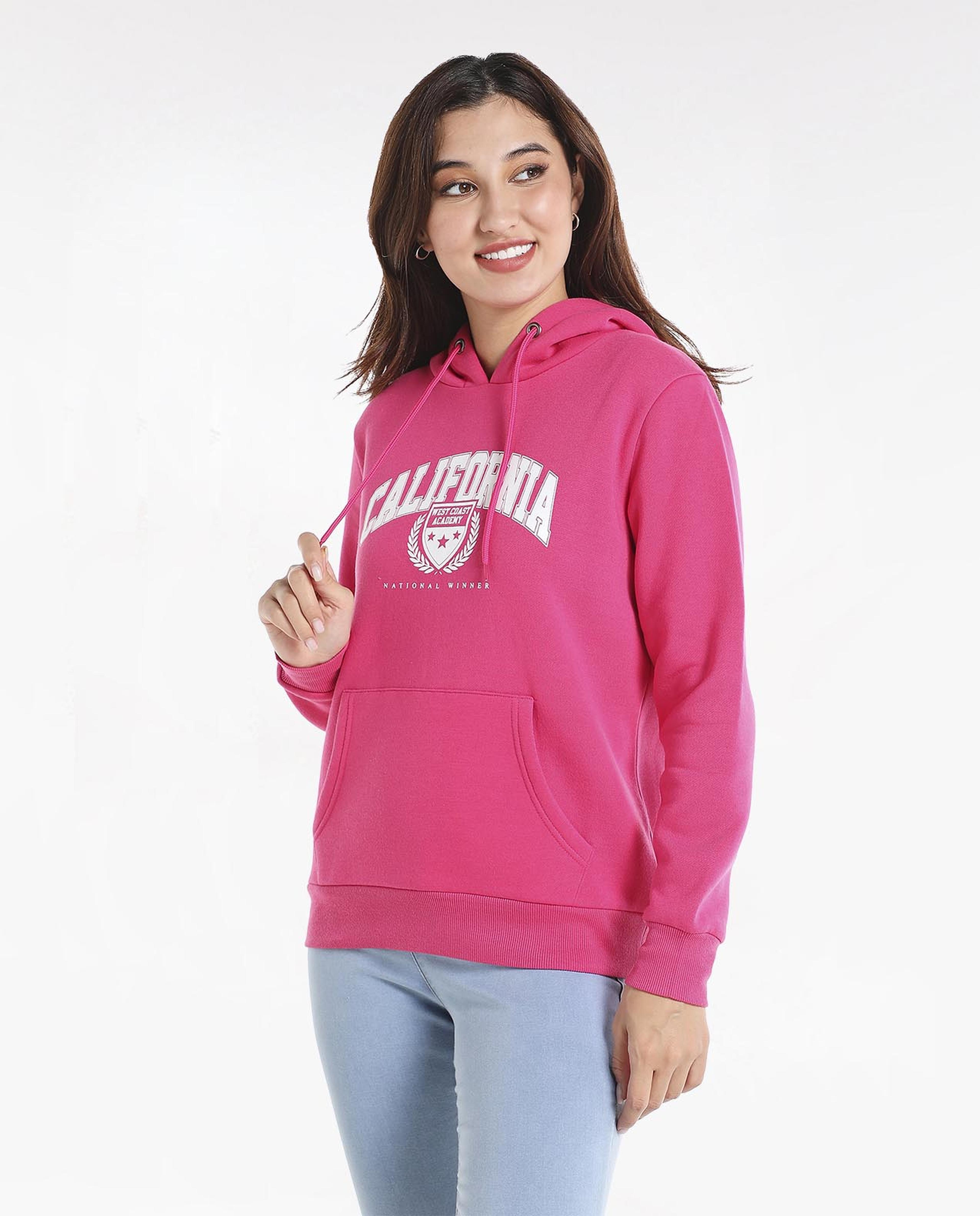 Typography Printed Sweatshirt with Hooded Neck and Long Sleeves