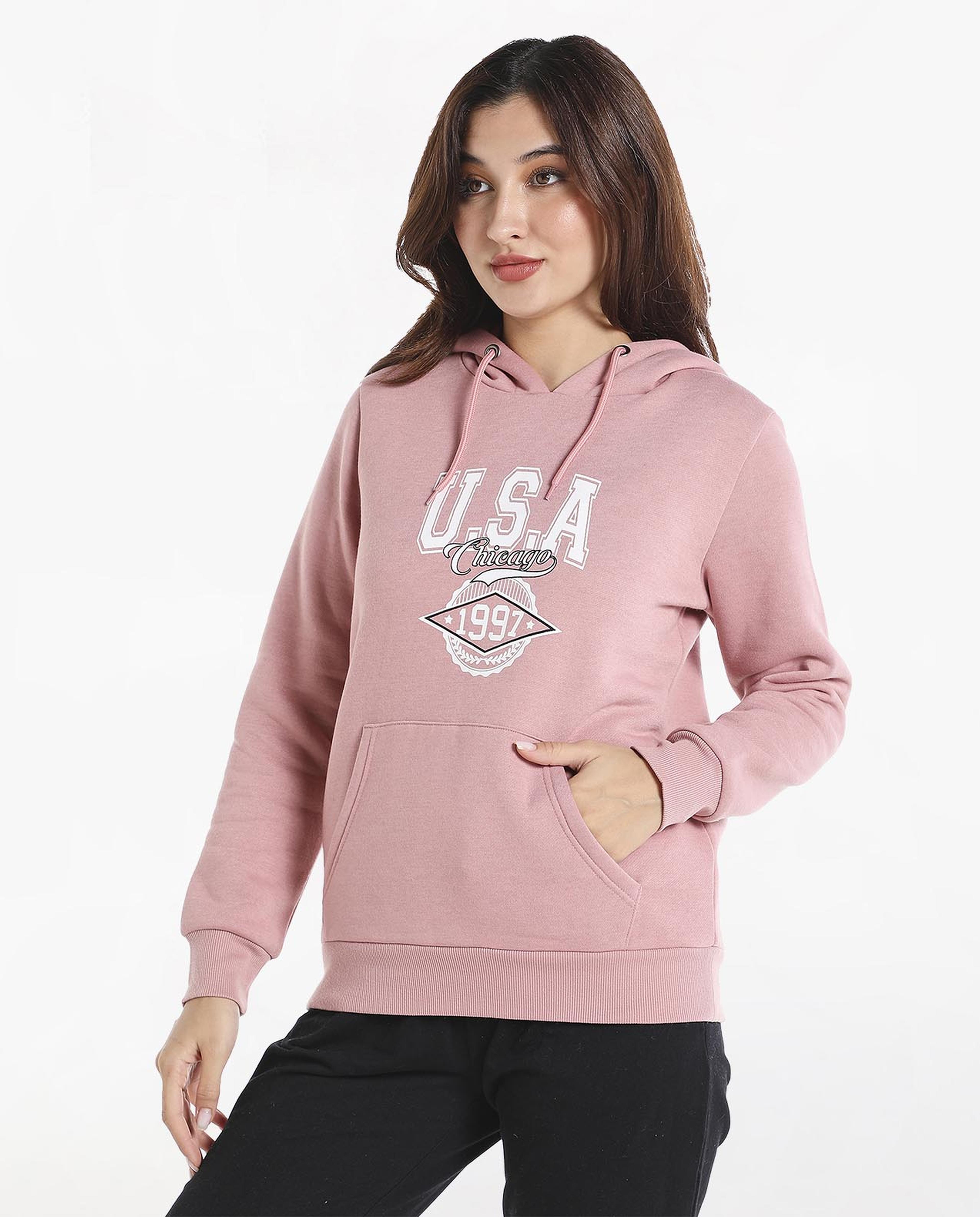 Typography Printed Sweatshirt with Hooded Neck and Long Sleeves