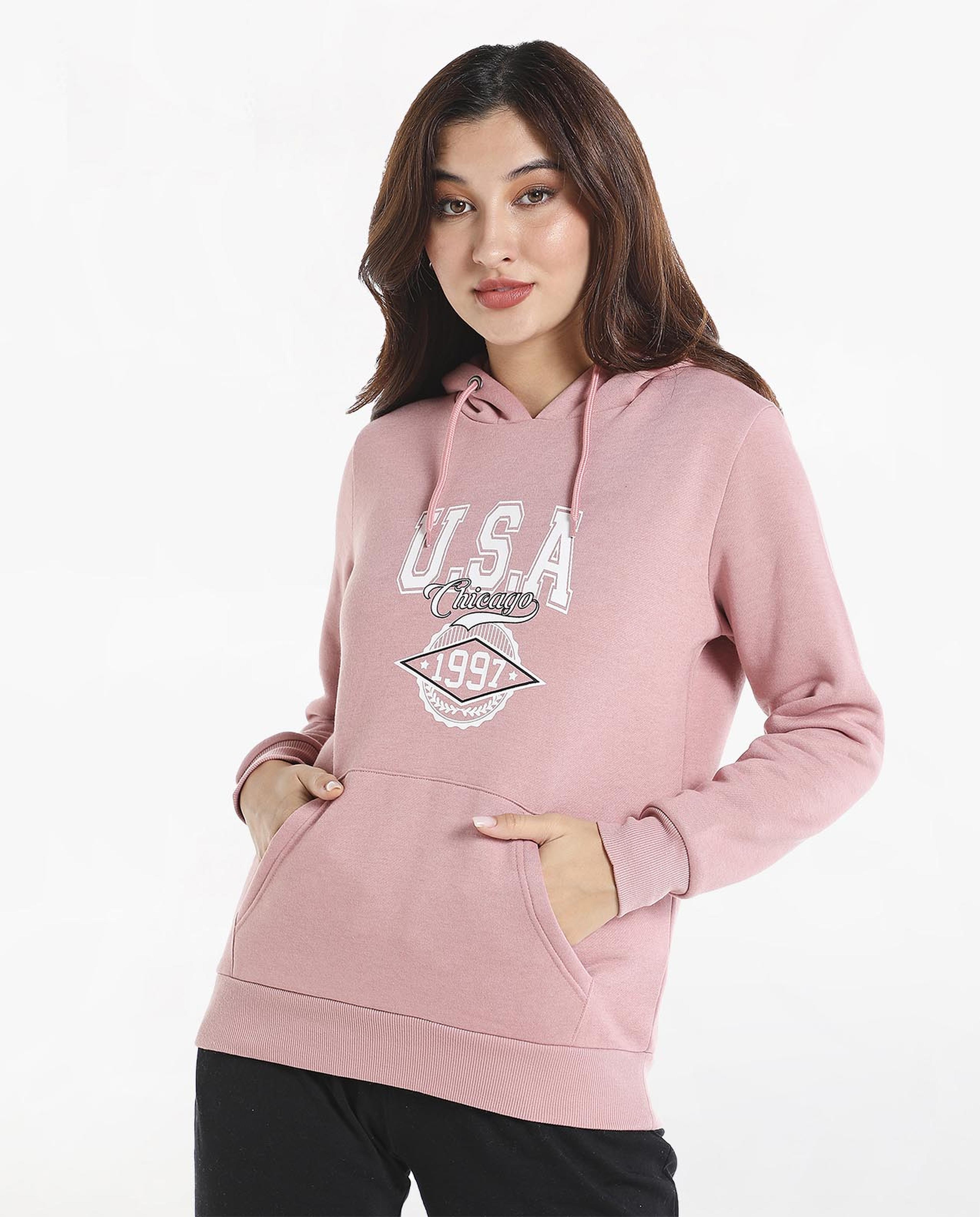 Typography Printed Sweatshirt with Hooded Neck and Long Sleeves