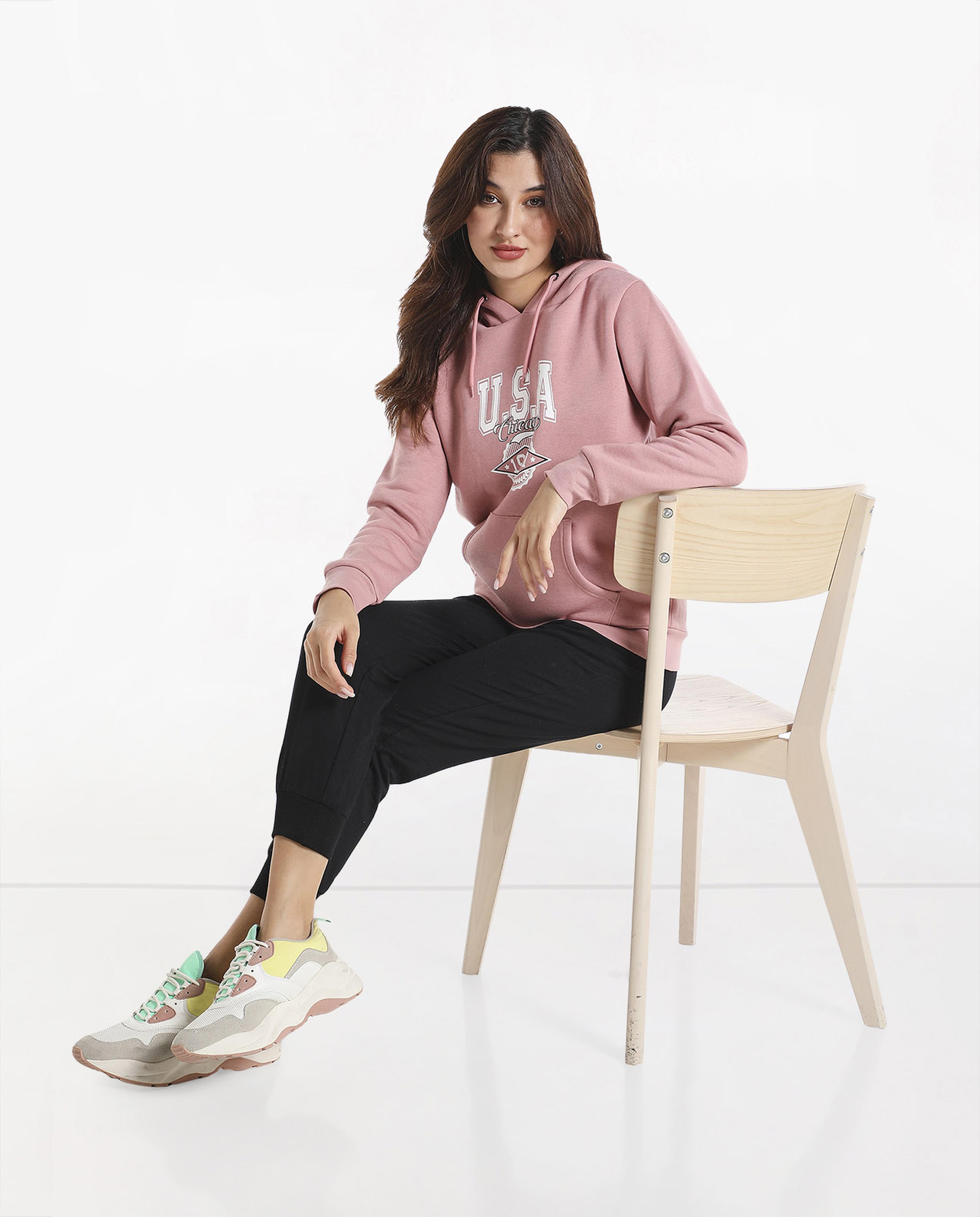 Typography Printed Sweatshirt with Hooded Neck and Long Sleeves
