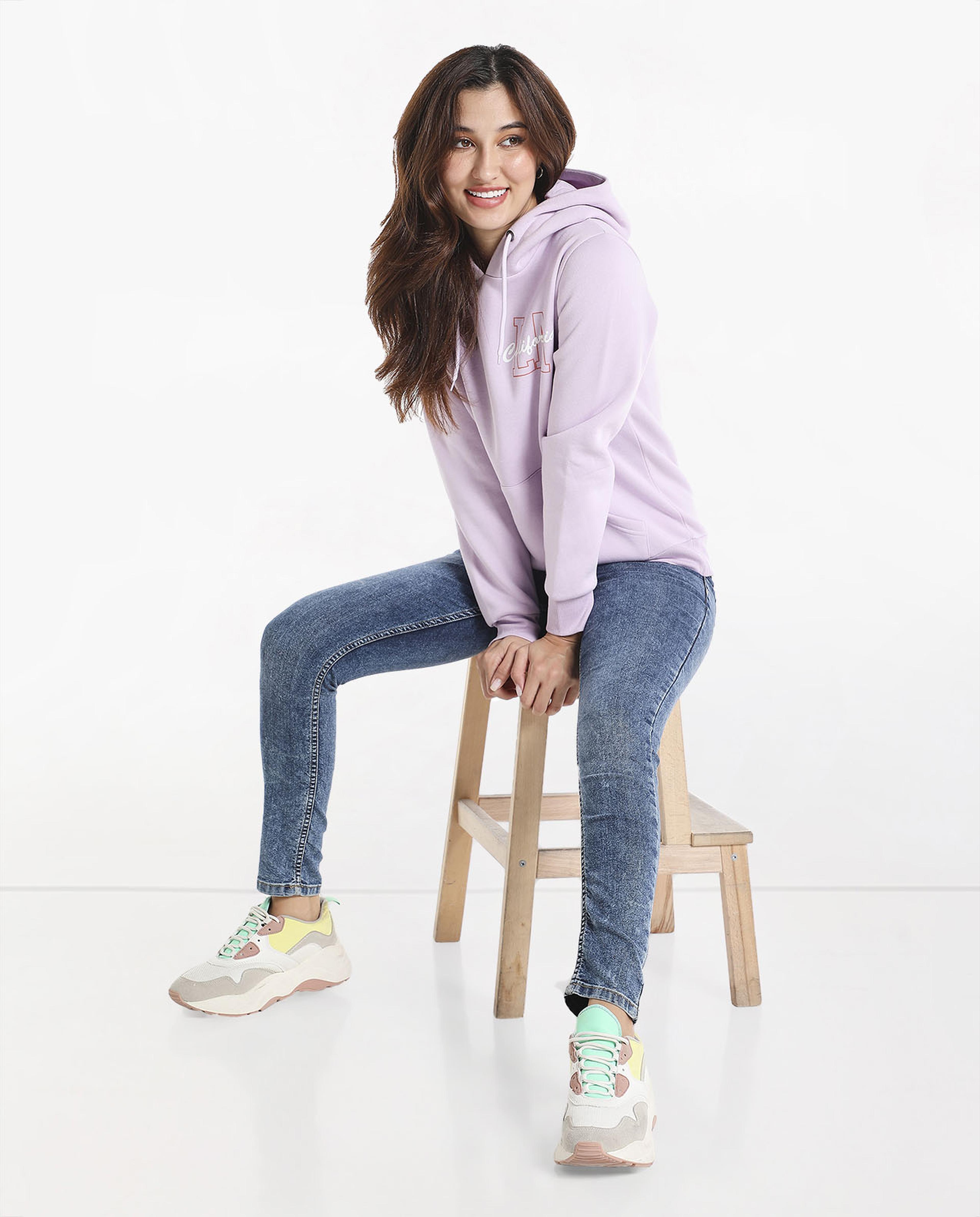 Typography Printed Sweatshirt with Hooded Neck and Long Sleeves