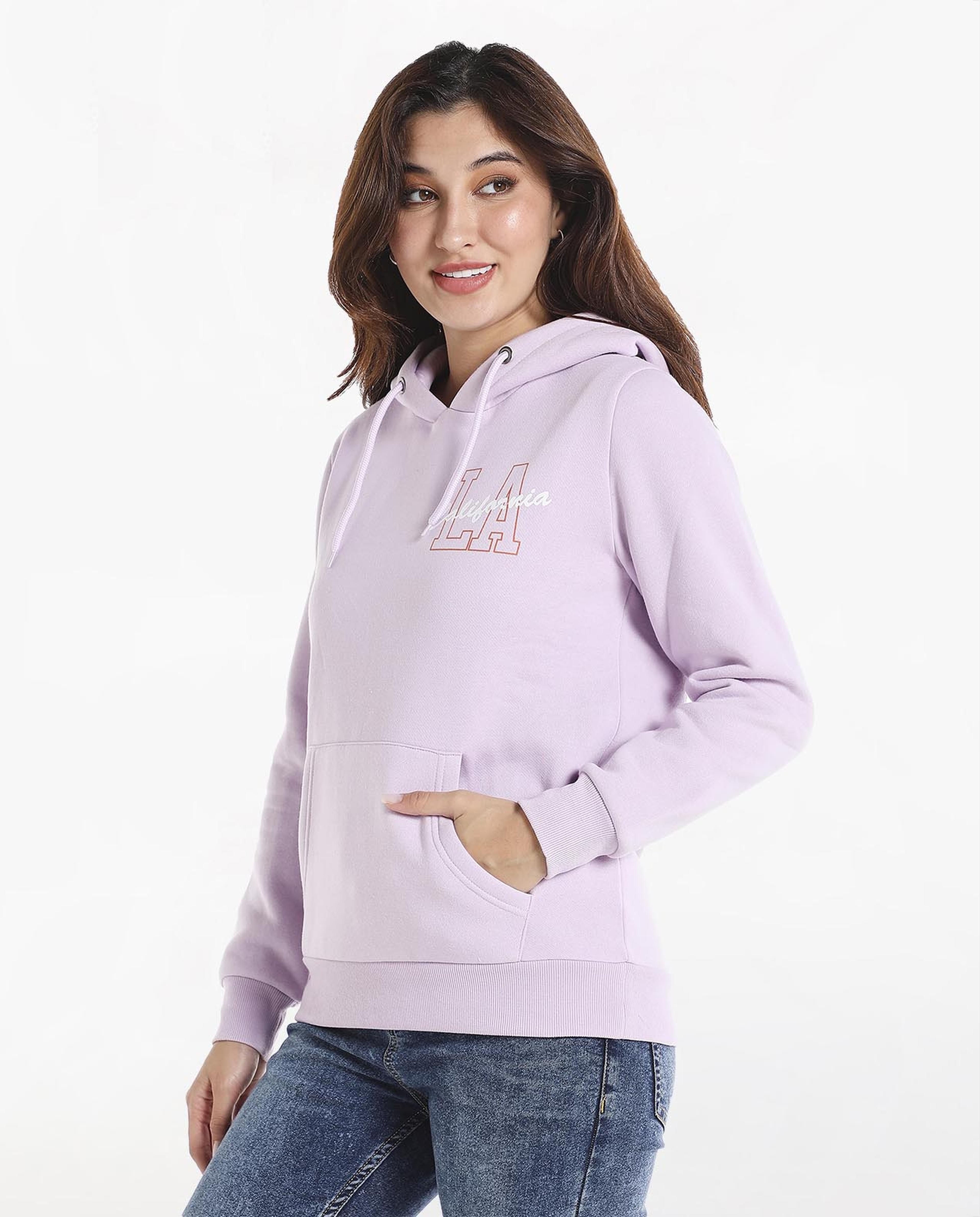 Typography Printed Sweatshirt with Hooded Neck and Long Sleeves
