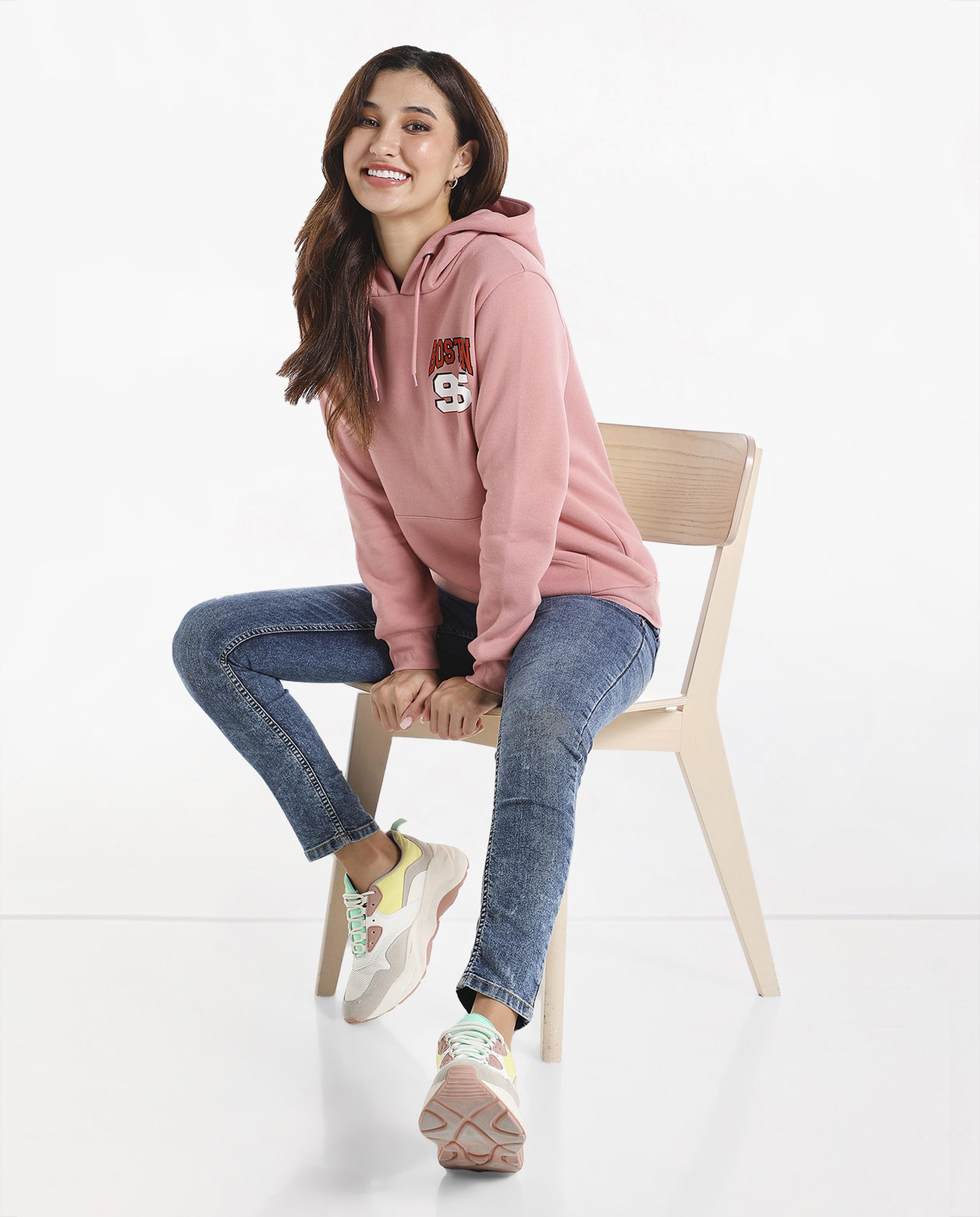 Typography Printed Sweatshirt with Hooded Neck and Long Sleeves