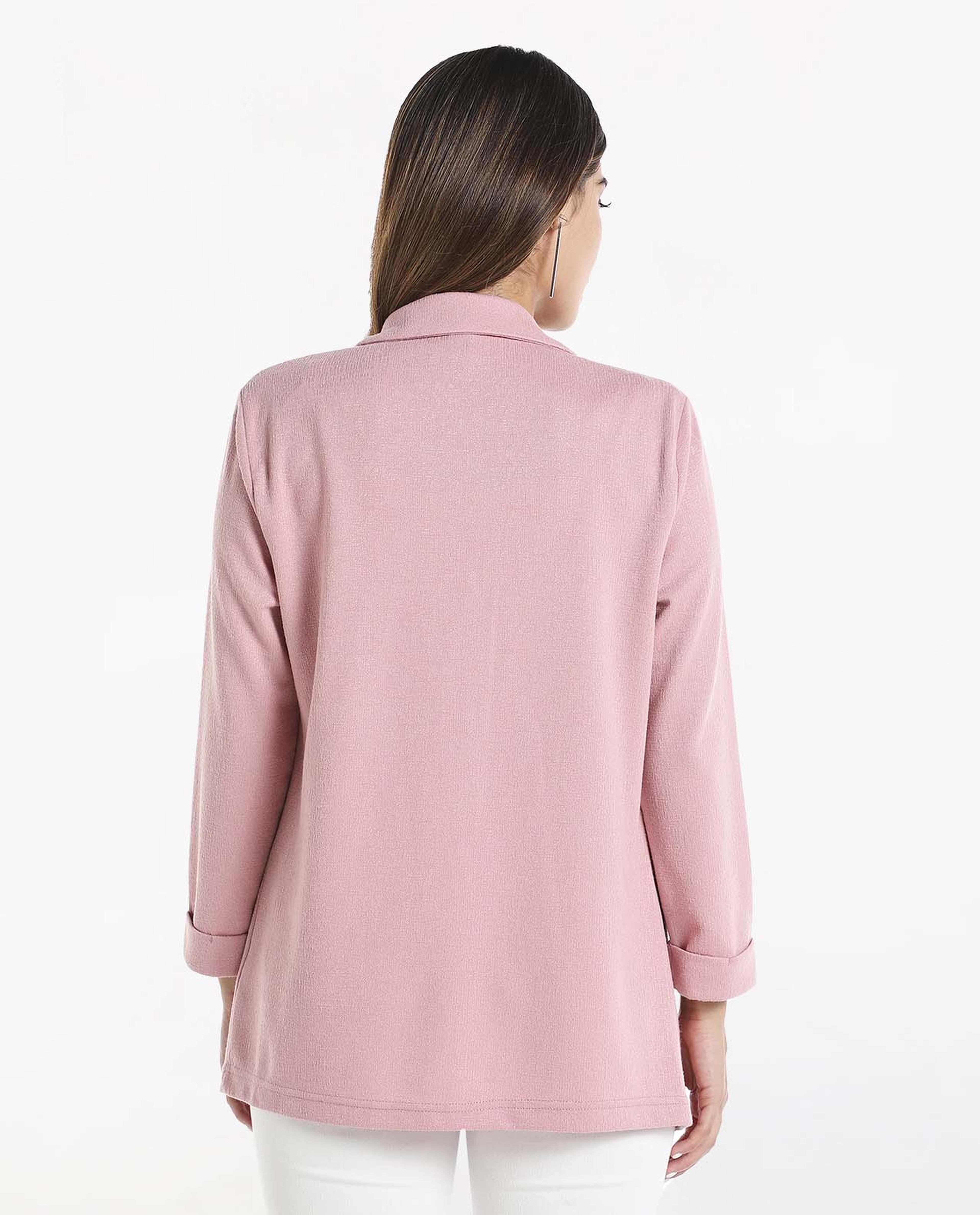 Single Breasted Blazer with Notch Lapel and Long Sleeves