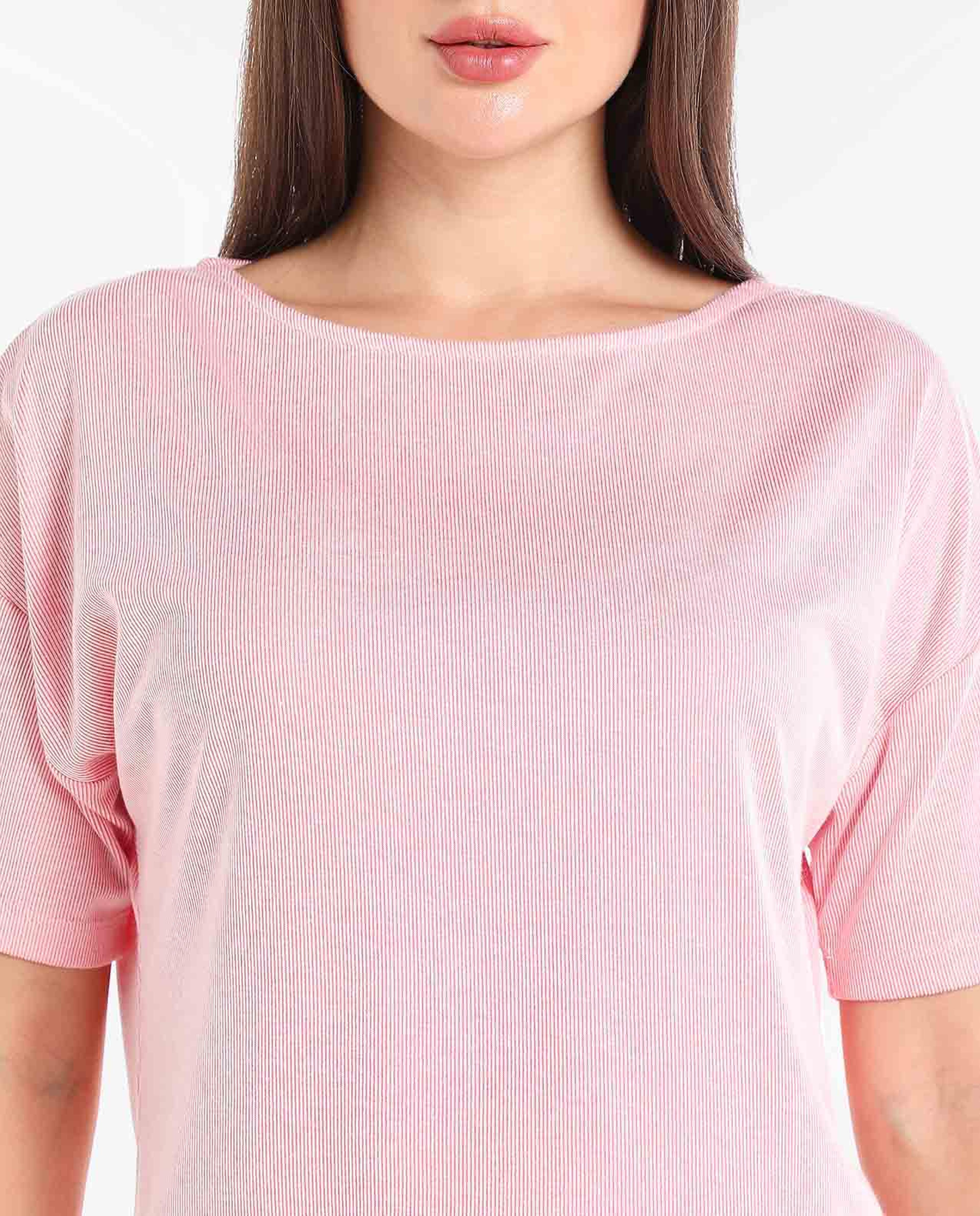 Solid Top with Boat Neck and Drop Shoulder Sleeves