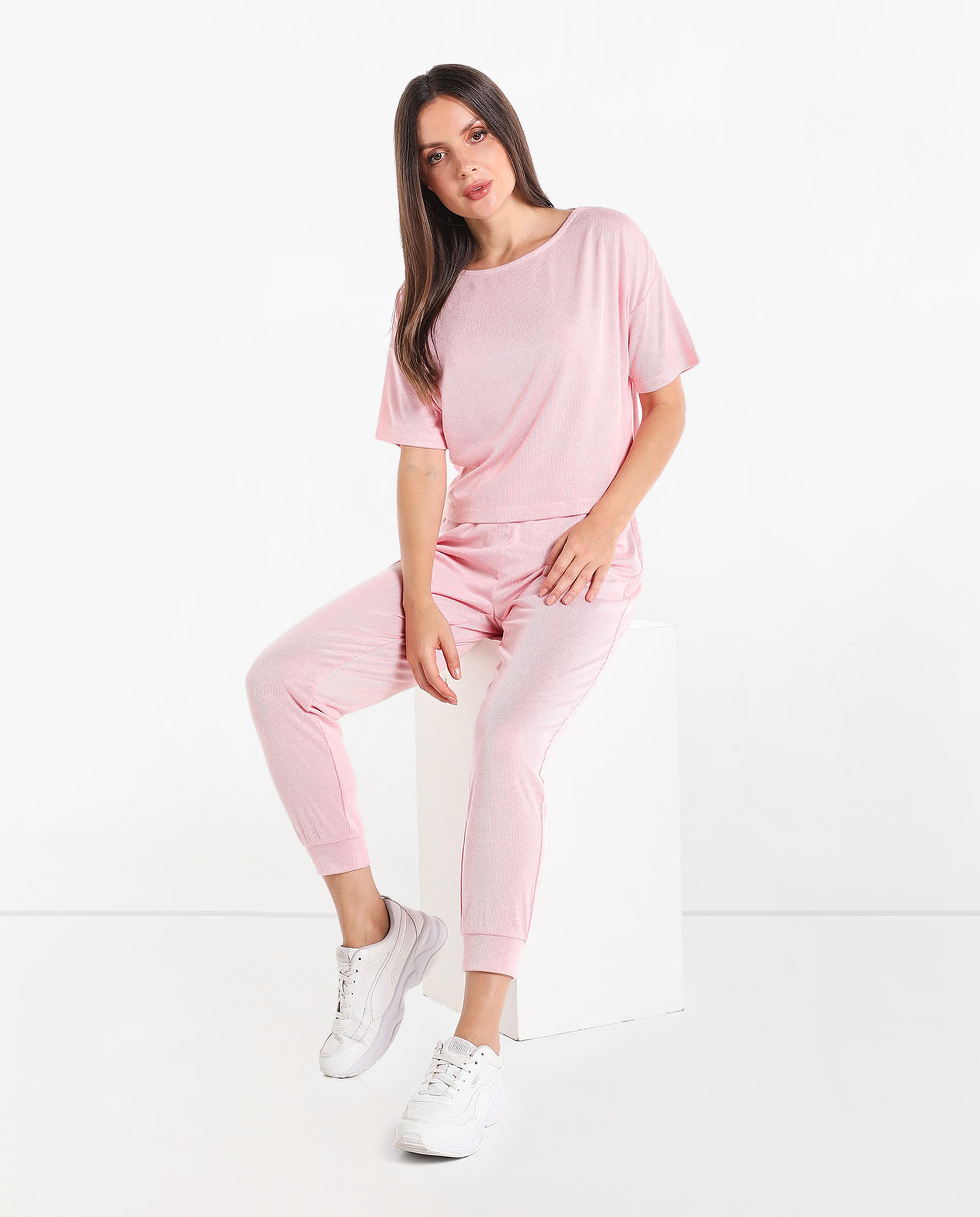Solid Top with Boat Neck and Drop Shoulder Sleeves