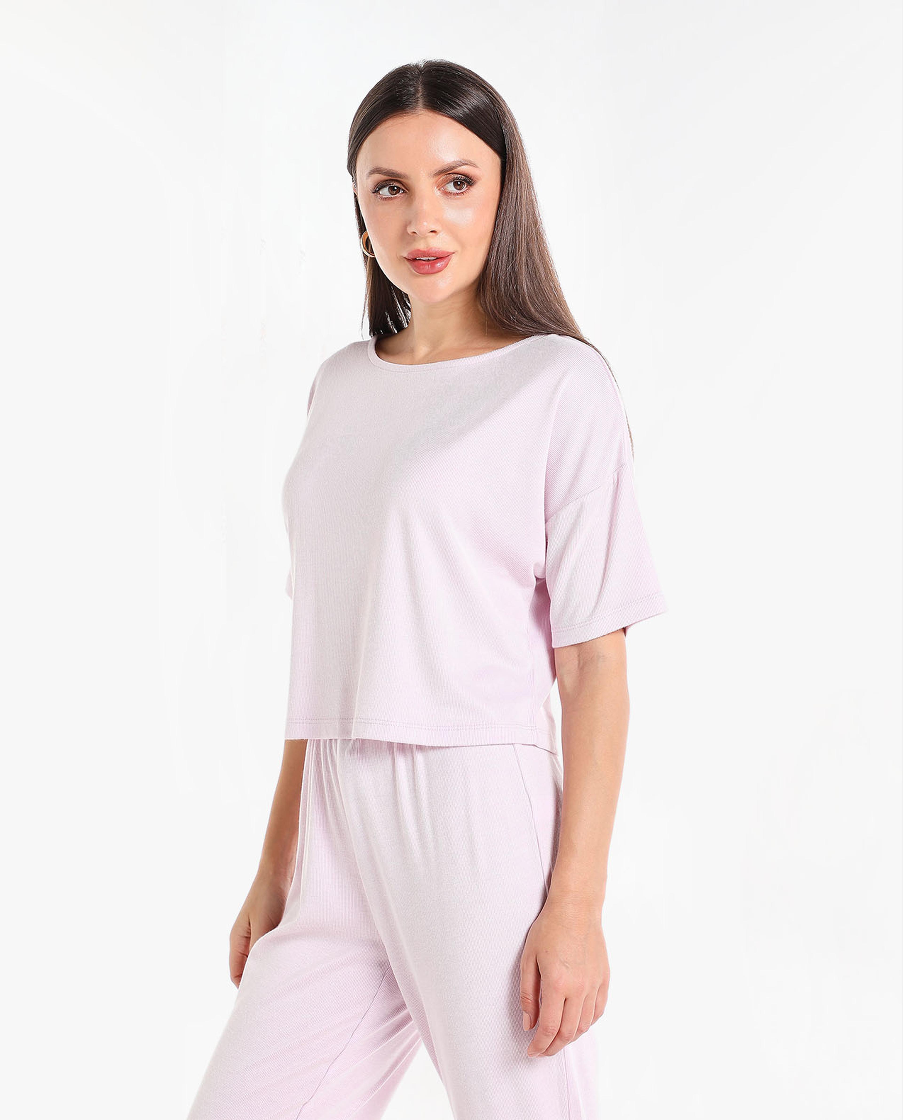 Solid Top with Boat Neck and Drop Shoulder Sleeves