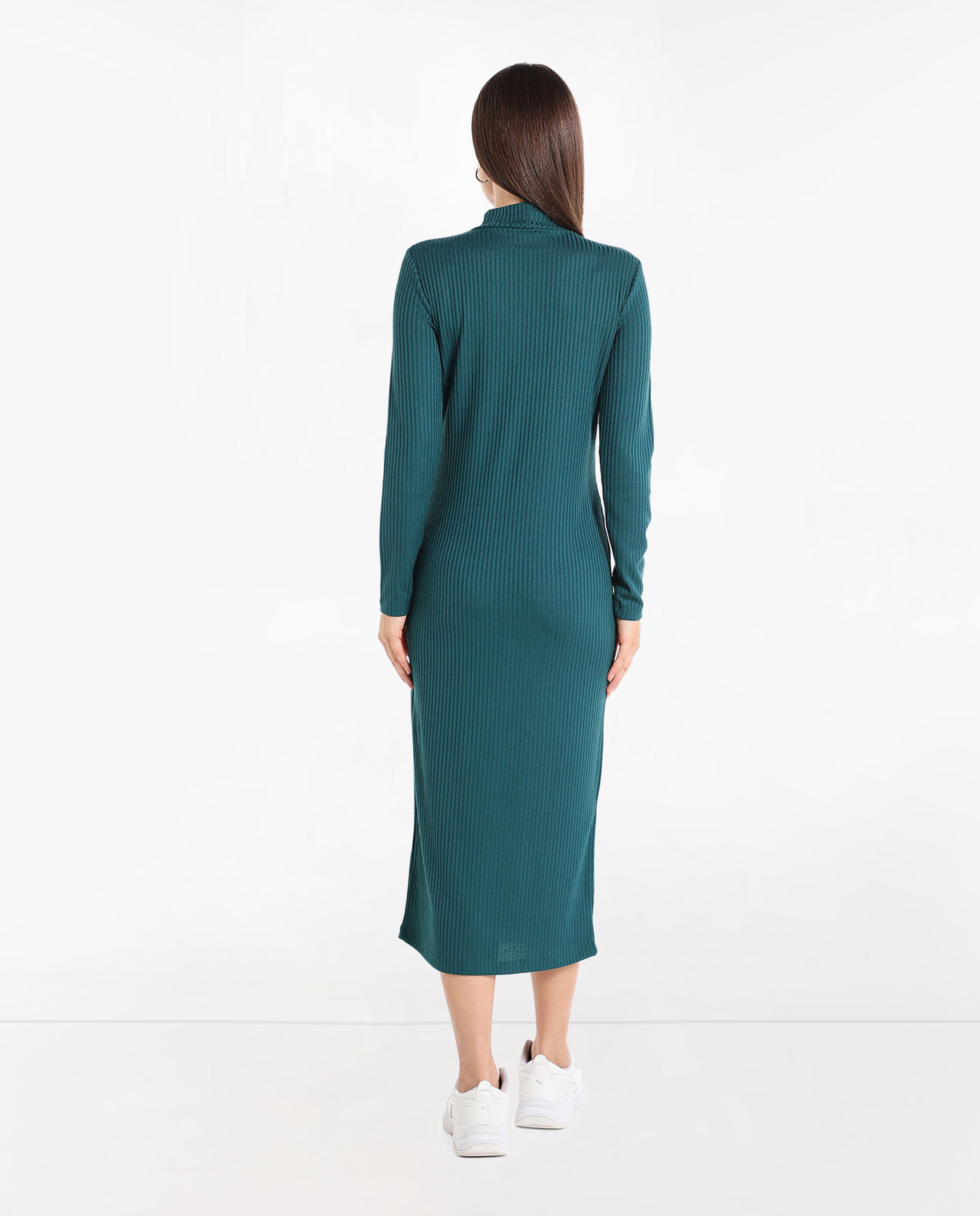 Printed T-Shirt Dress with High Neck and Long Sleeves