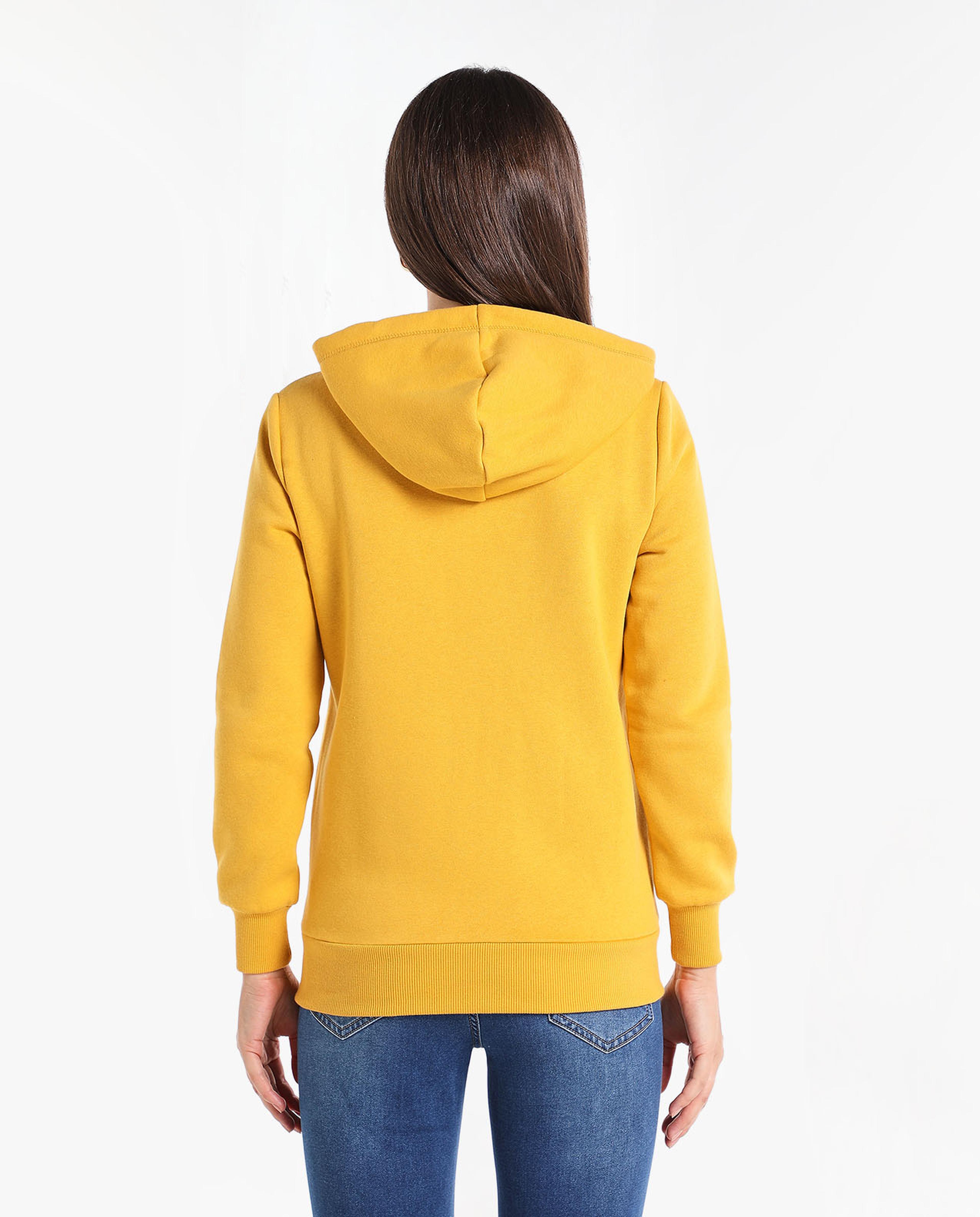 Typography Printed Front-Open Sweatshirt with Hooded Neck and Long Sleeves