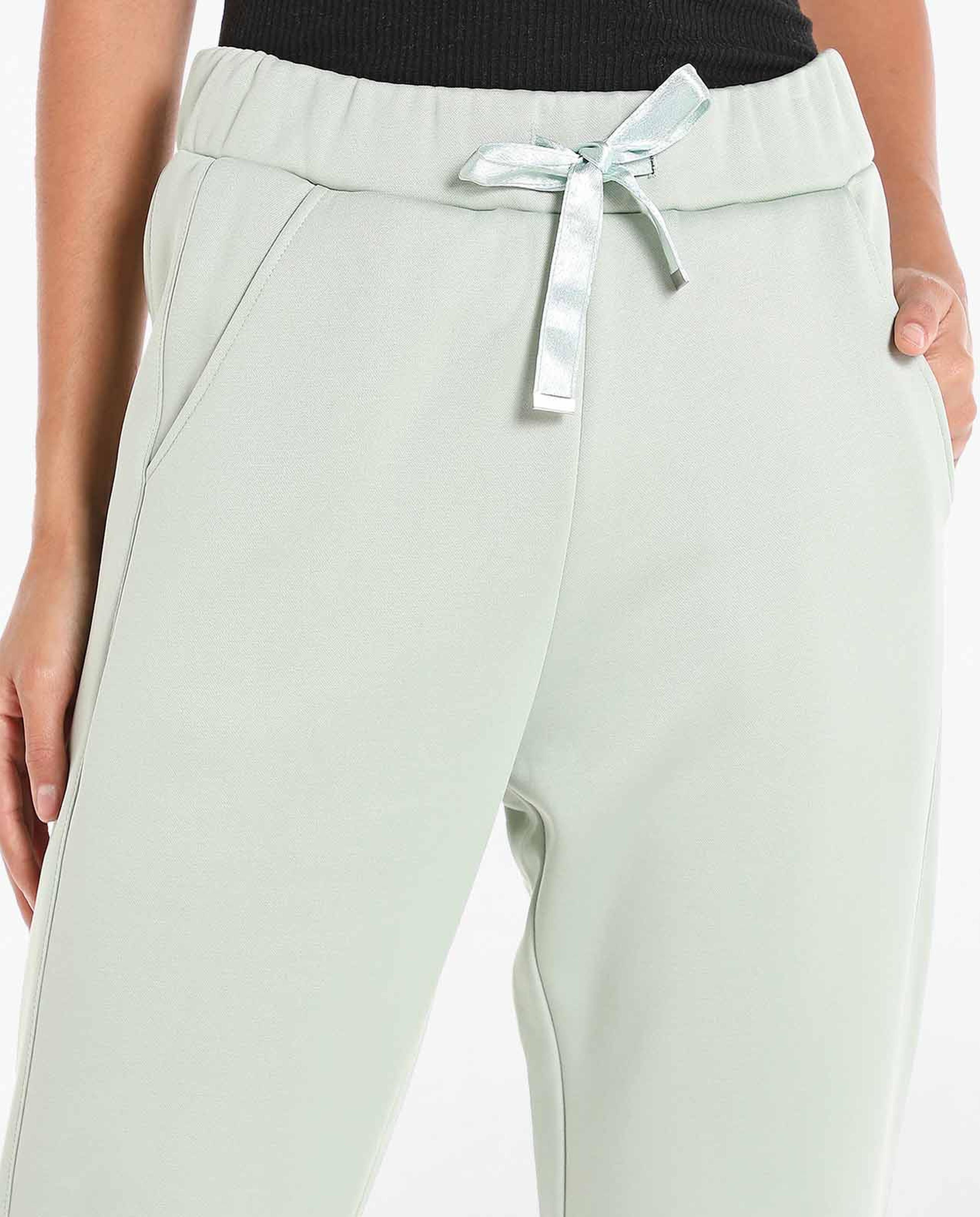 Solid Mid-Rise Joggers with Drawstring Closure