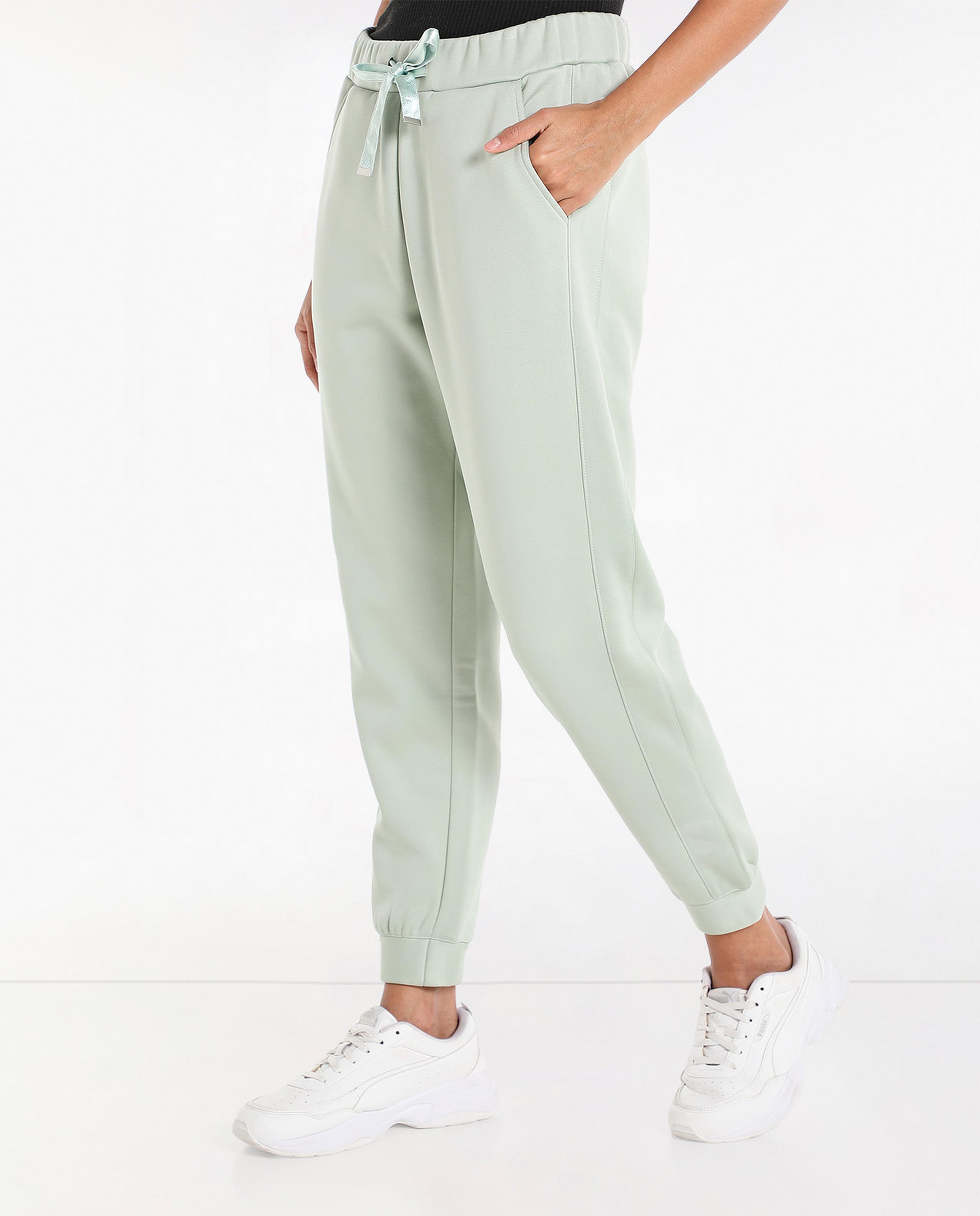 Solid Mid-Rise Joggers with Drawstring Closure