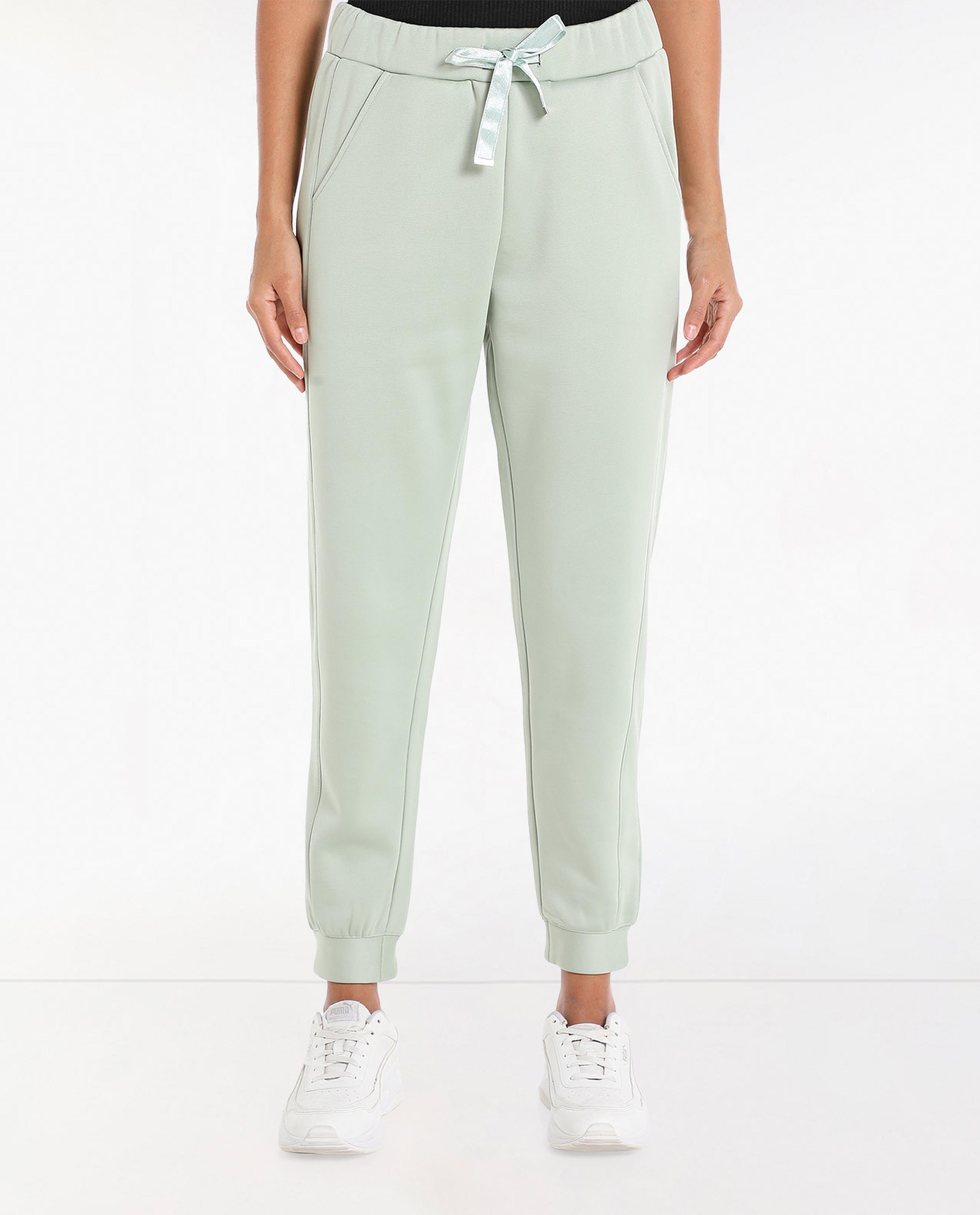 Solid Mid-Rise Joggers with Drawstring Closure