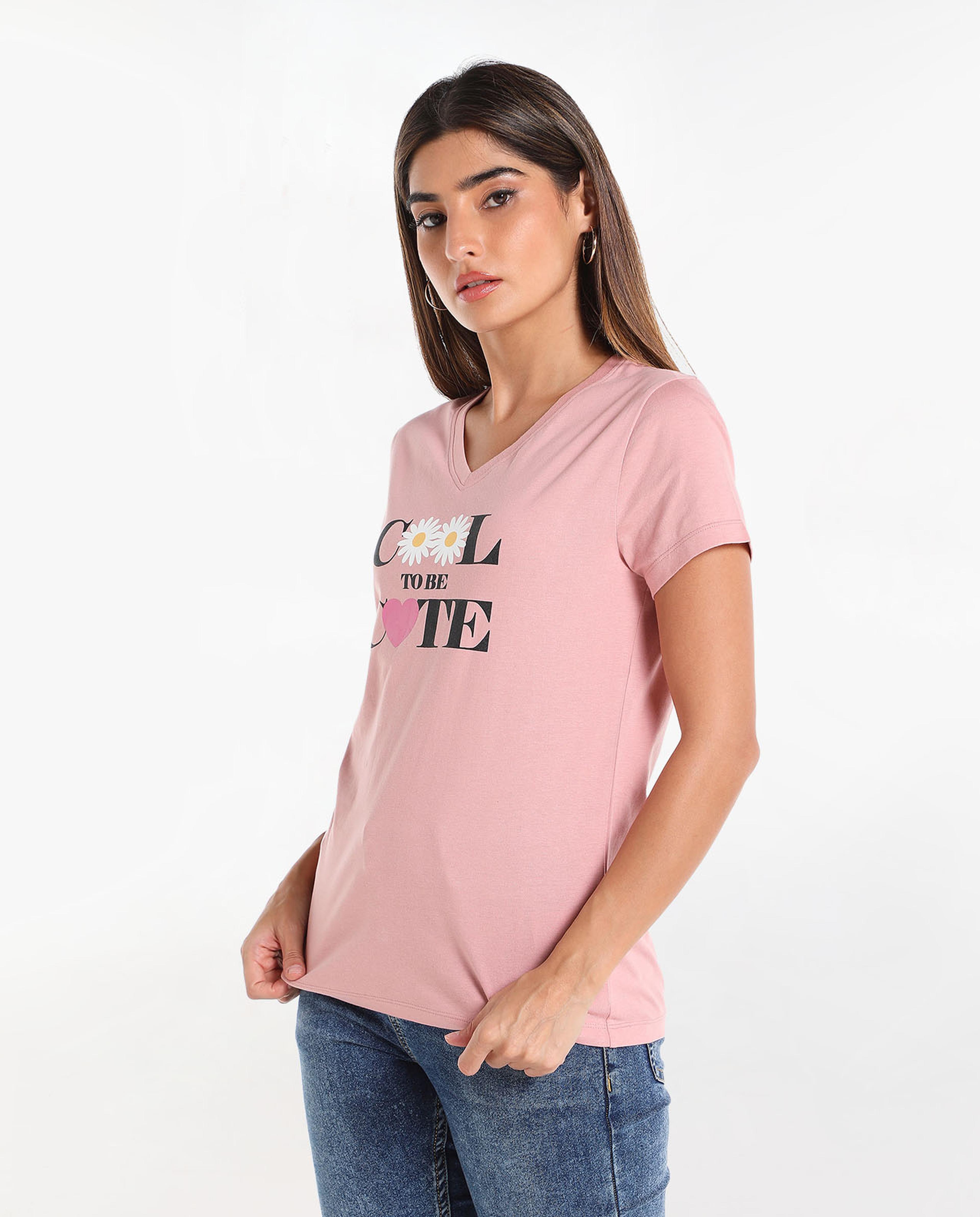 Printed T-Shirt with Round Neck and Short Sleeves