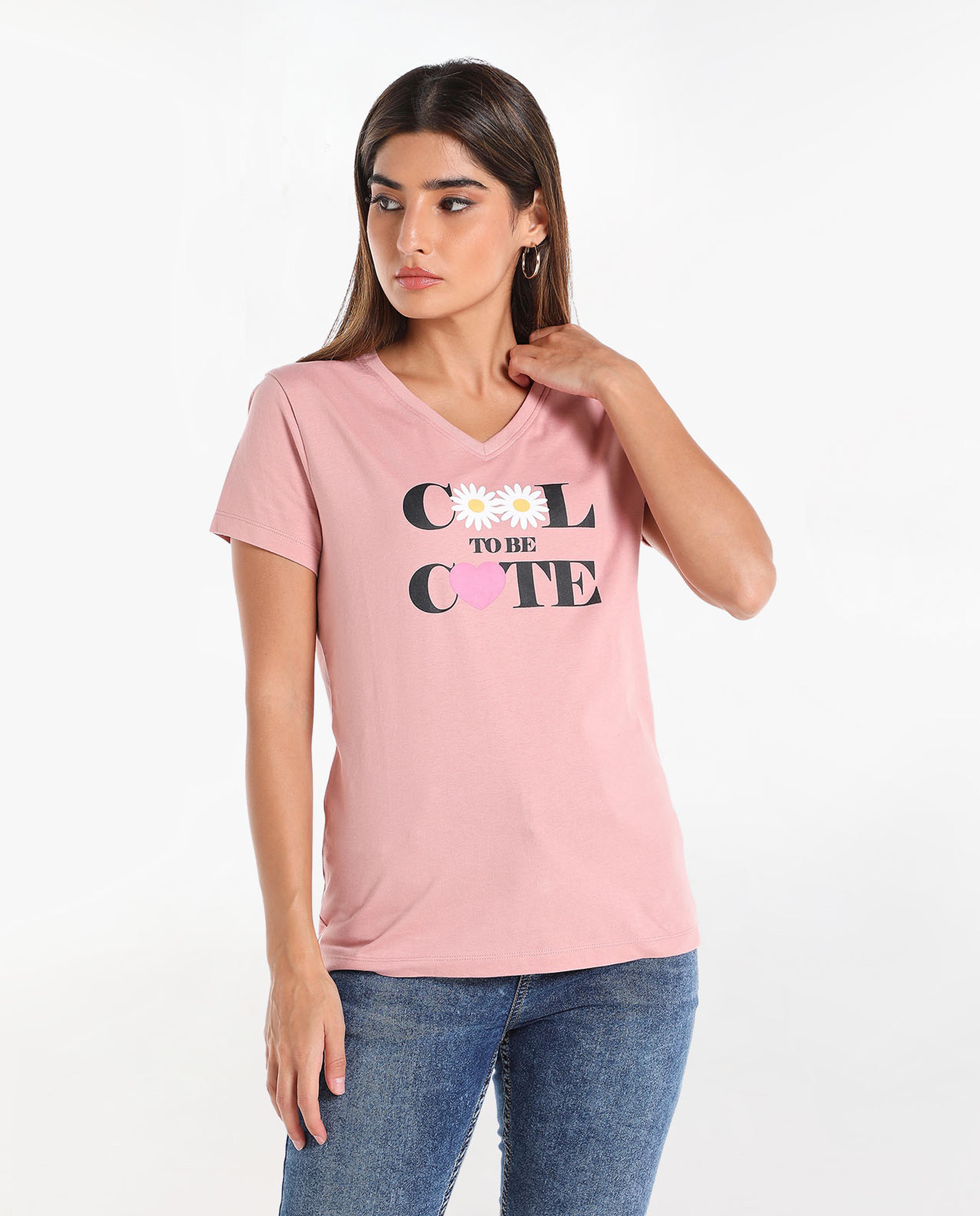 Printed T-Shirt with Round Neck and Short Sleeves