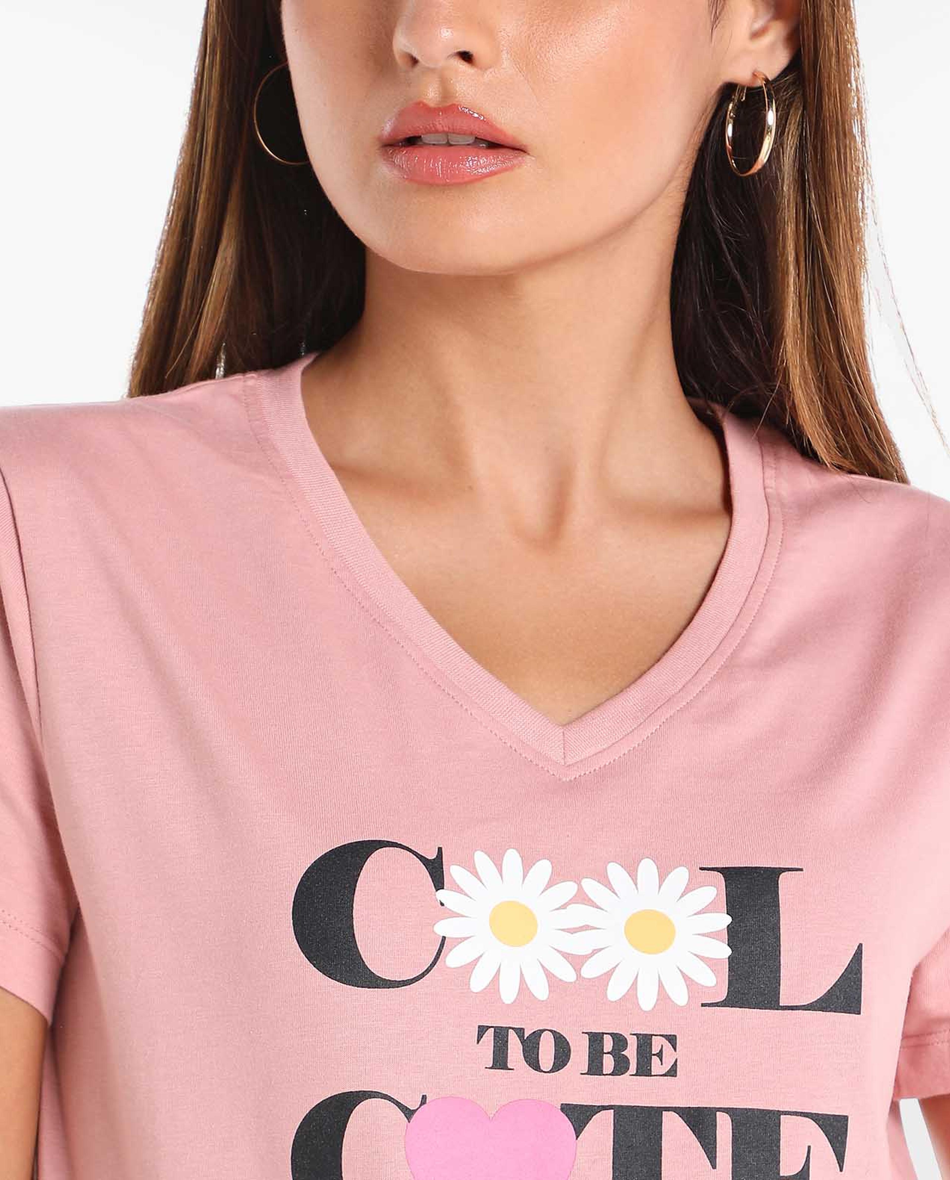 Printed T-Shirt with Round Neck and Short Sleeves