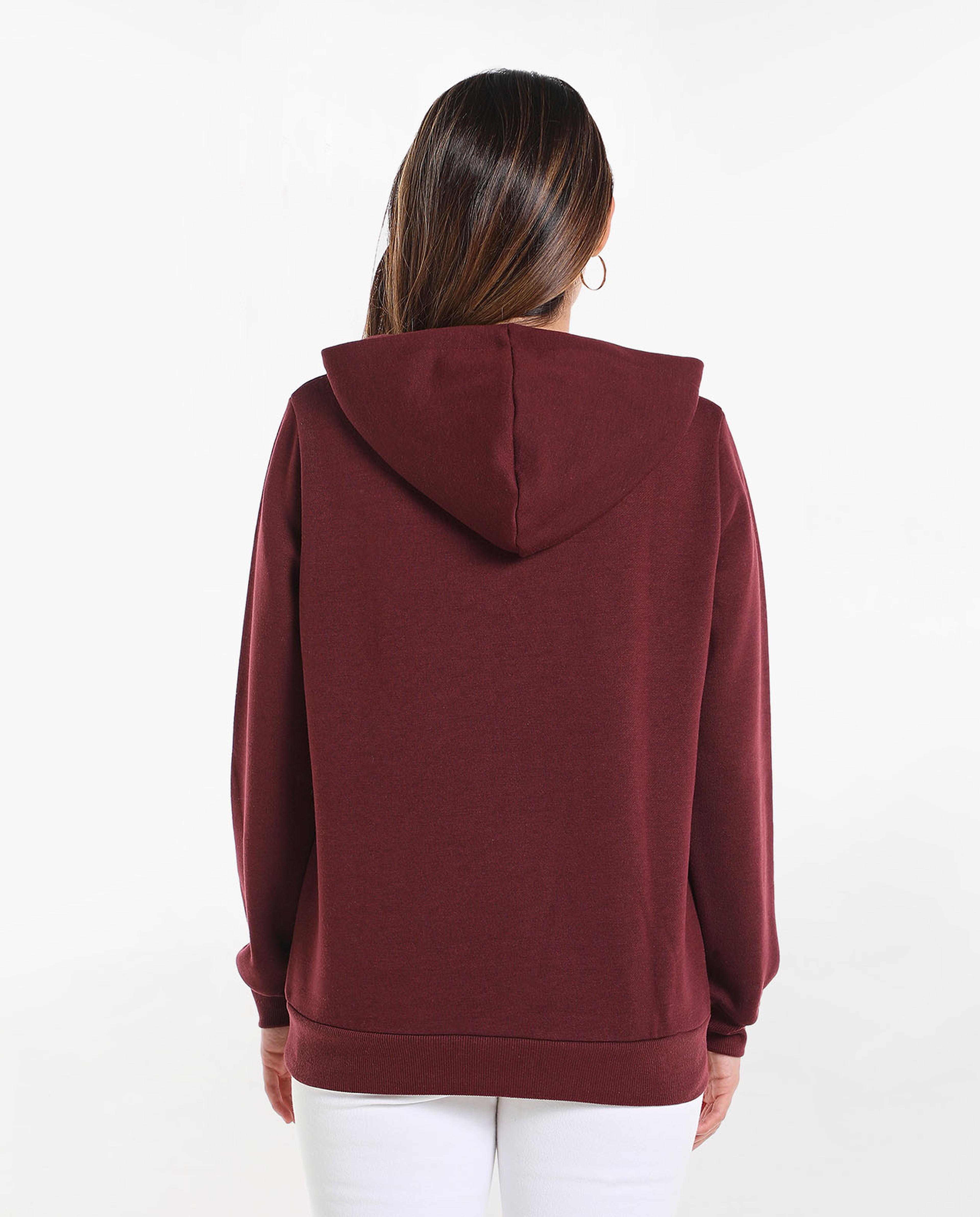 Solid Zippered Hooded Jacket