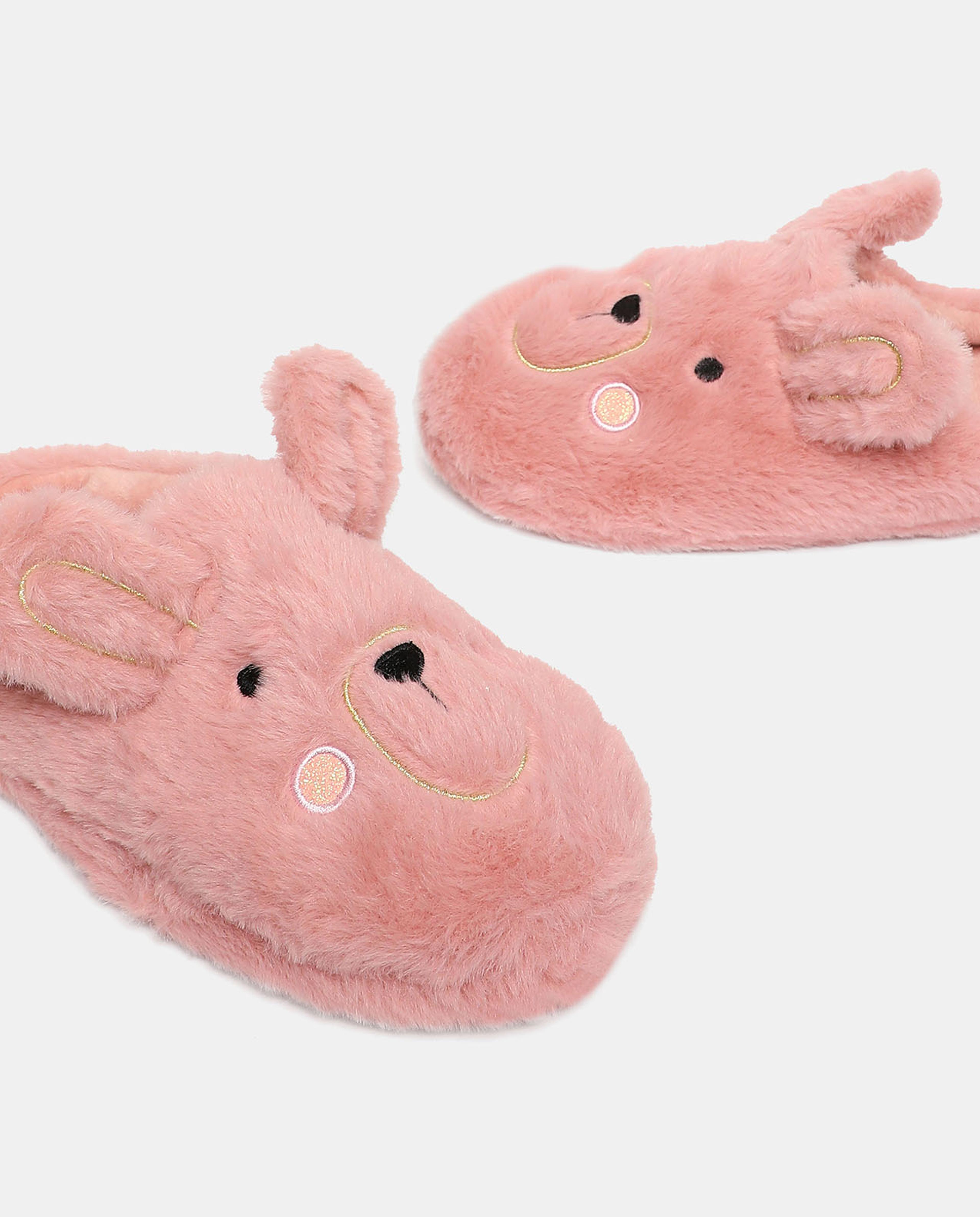 Furry Embroidered Slip-On Bedroom Slippers