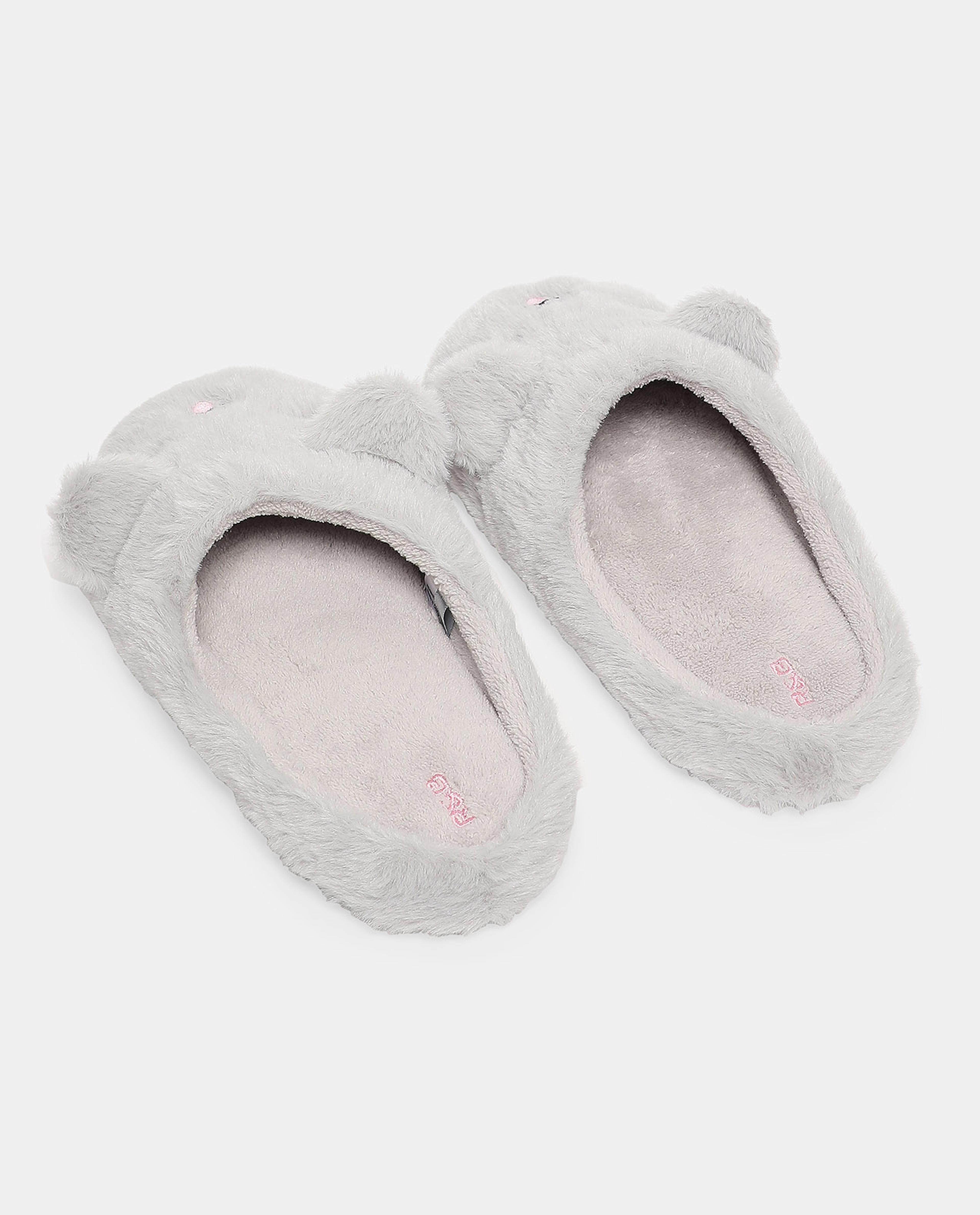 Furry Embroidered Slip-On Bedroom Slippers