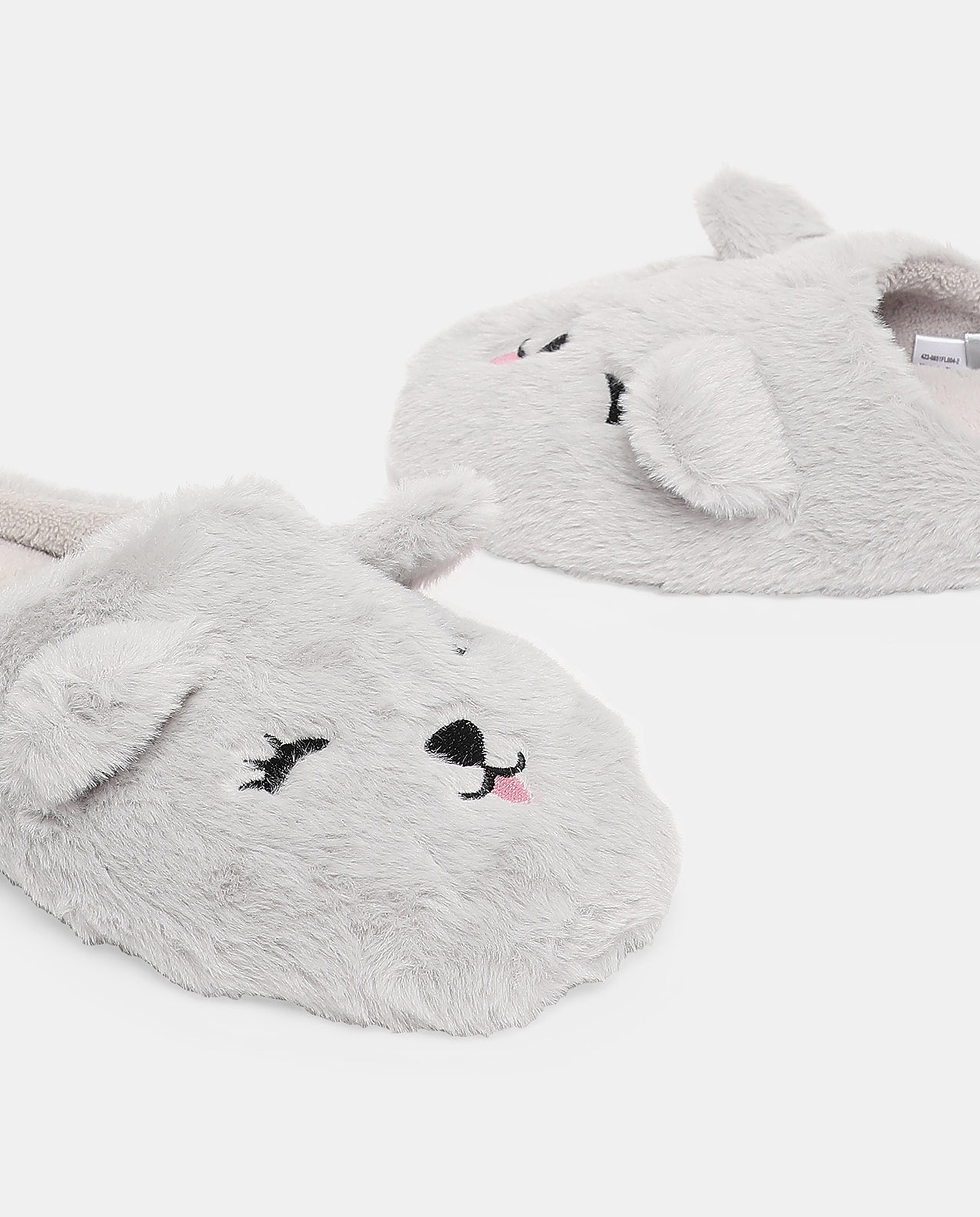 Furry Embroidered Slip-On Bedroom Slippers