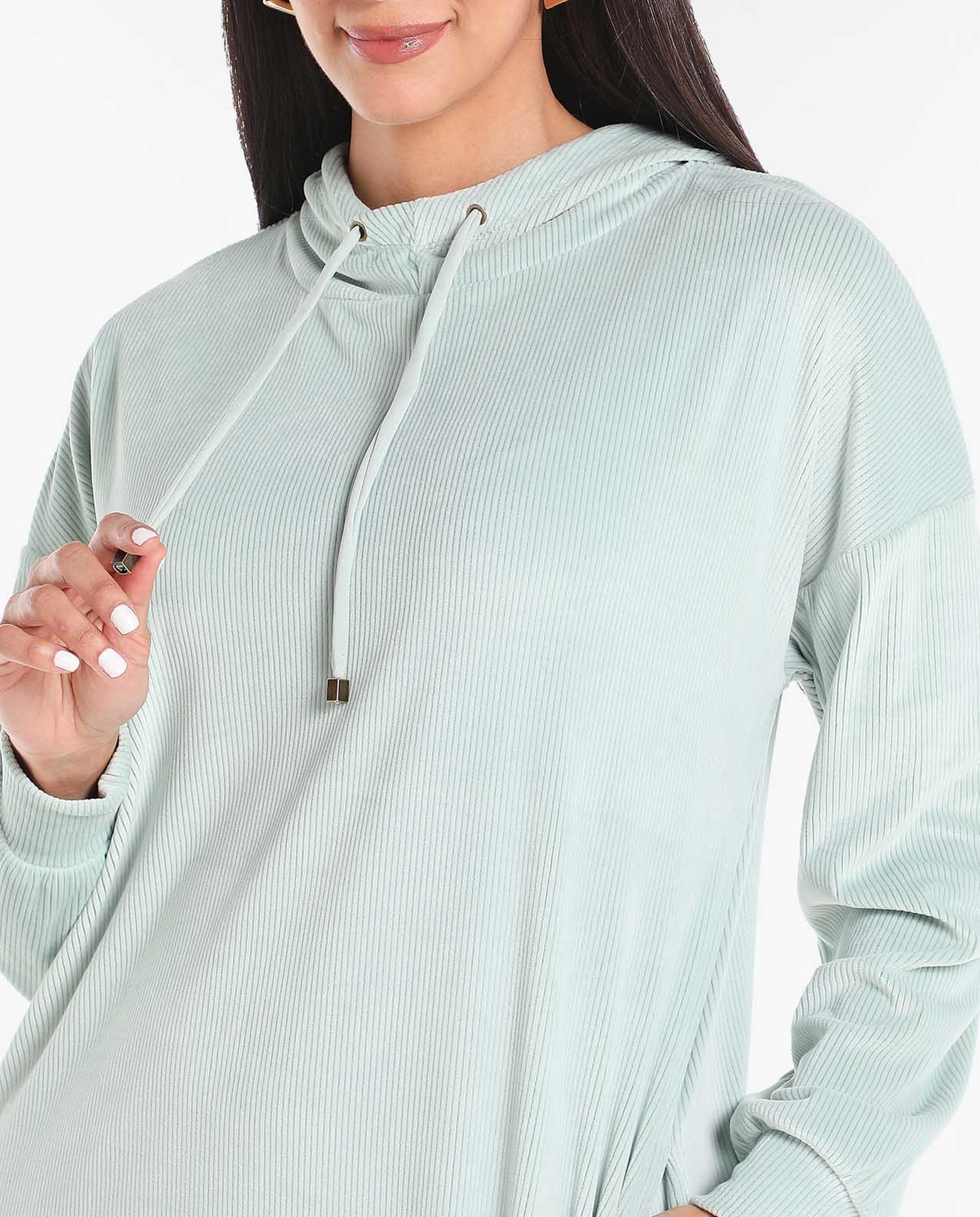 Solid Hooded Sweatshirt Dress with side slits
