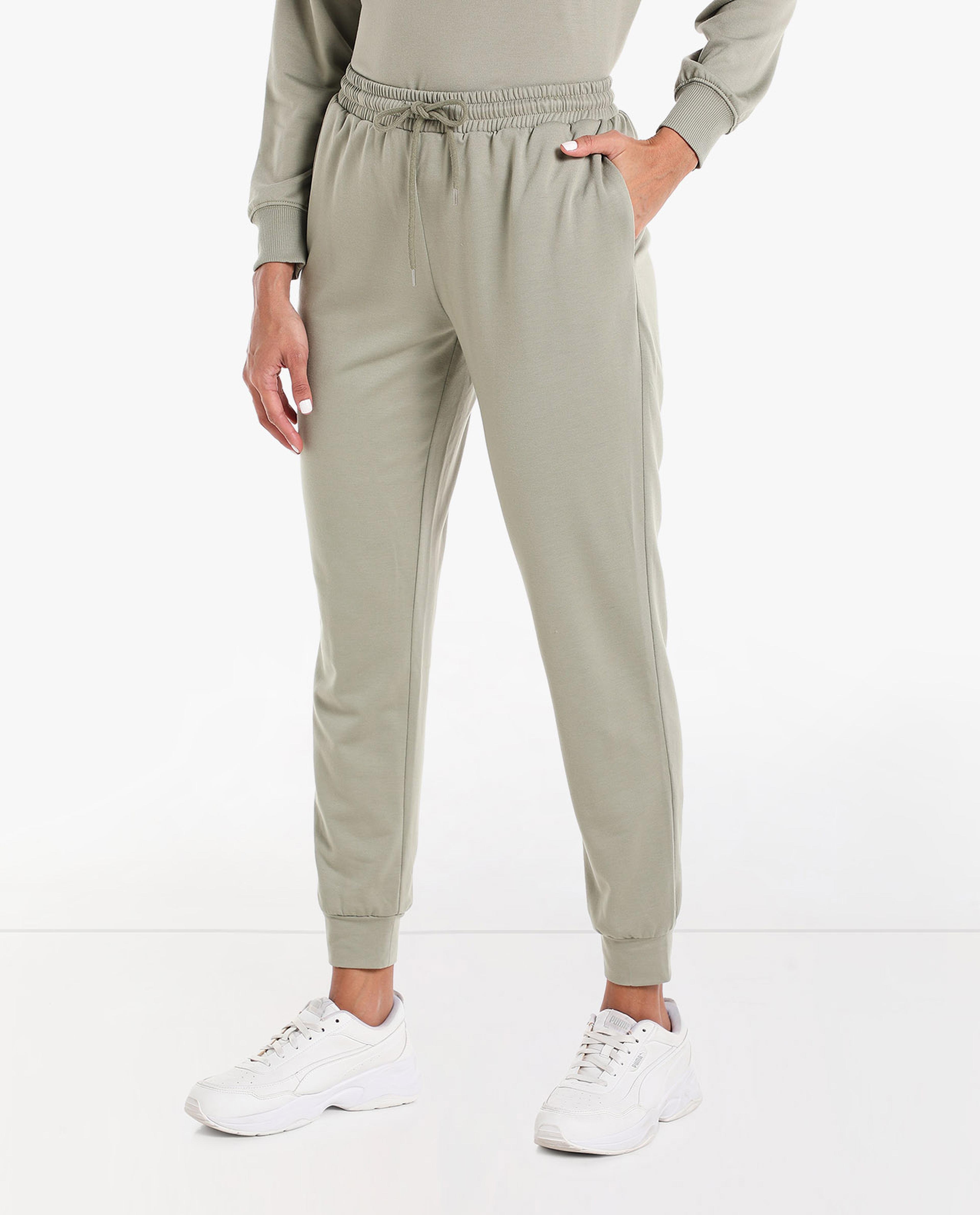 Solid Joggers with Elasticated Drawstring Waist