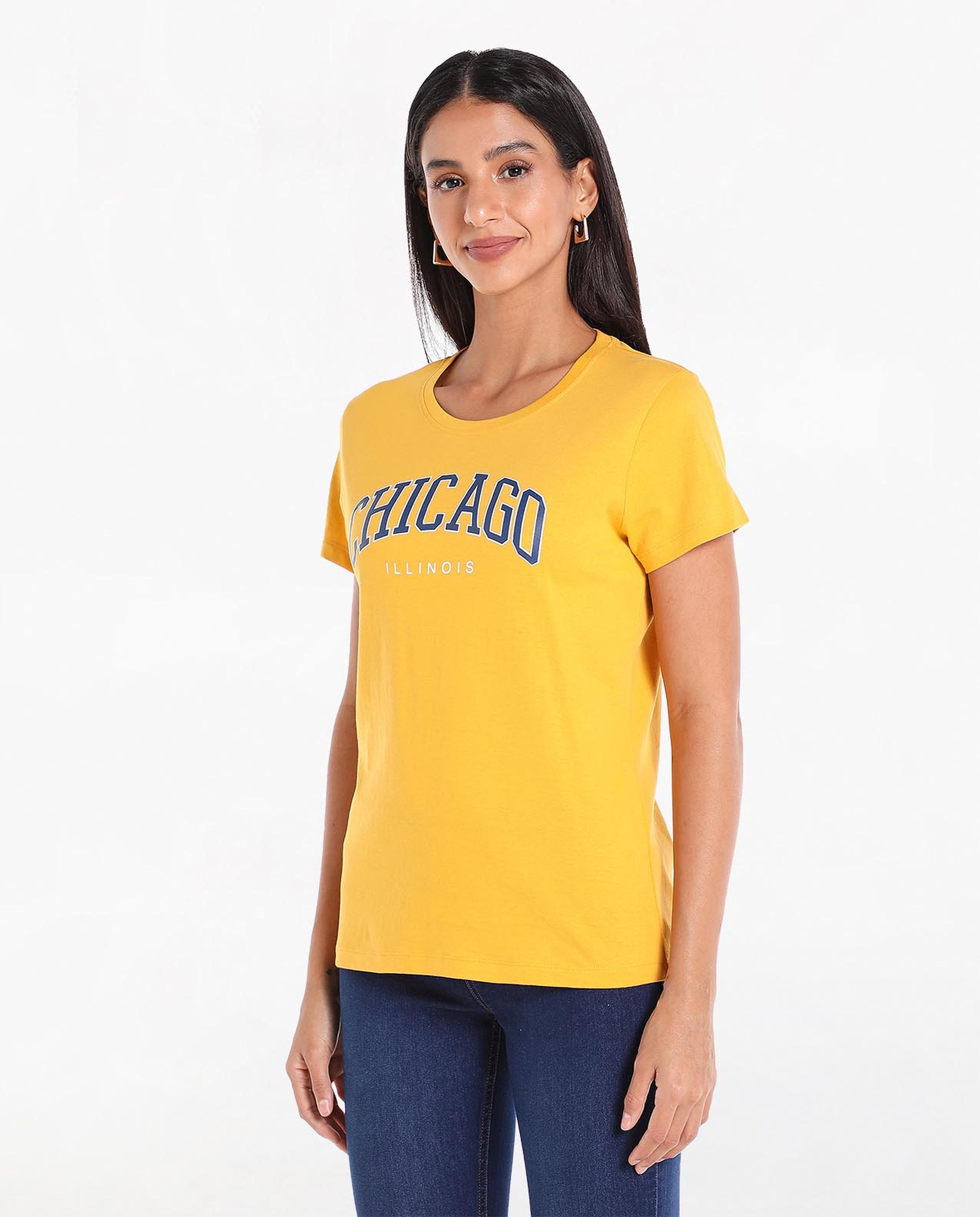 Typography Printed T-Shirt with Crew Neck and Short Sleeves